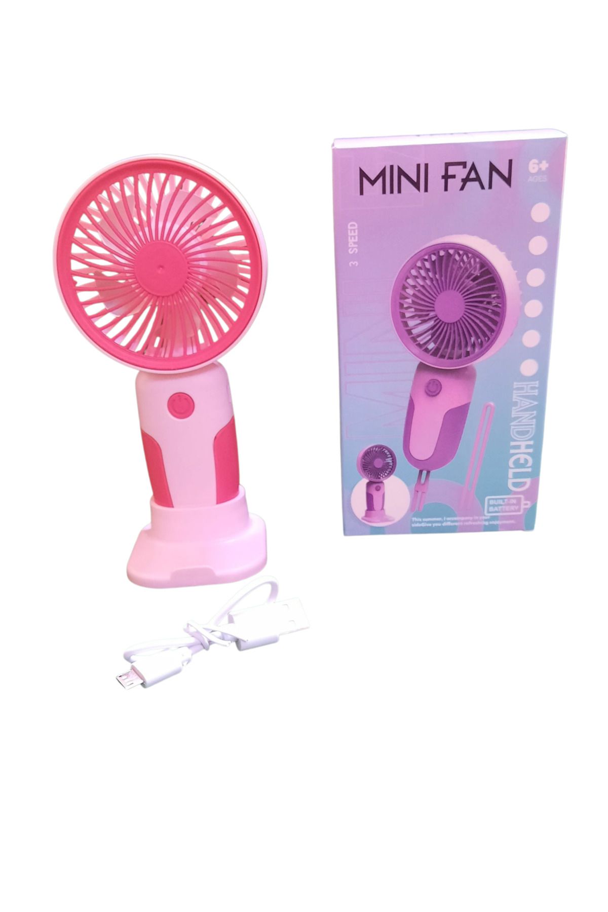 TOYSTAR Taşınabilir Şarjlı 3 Kademeli Mini El Fanı, Masa Fanı Güçlü Vantilatör Pervane Pembe 15 cm