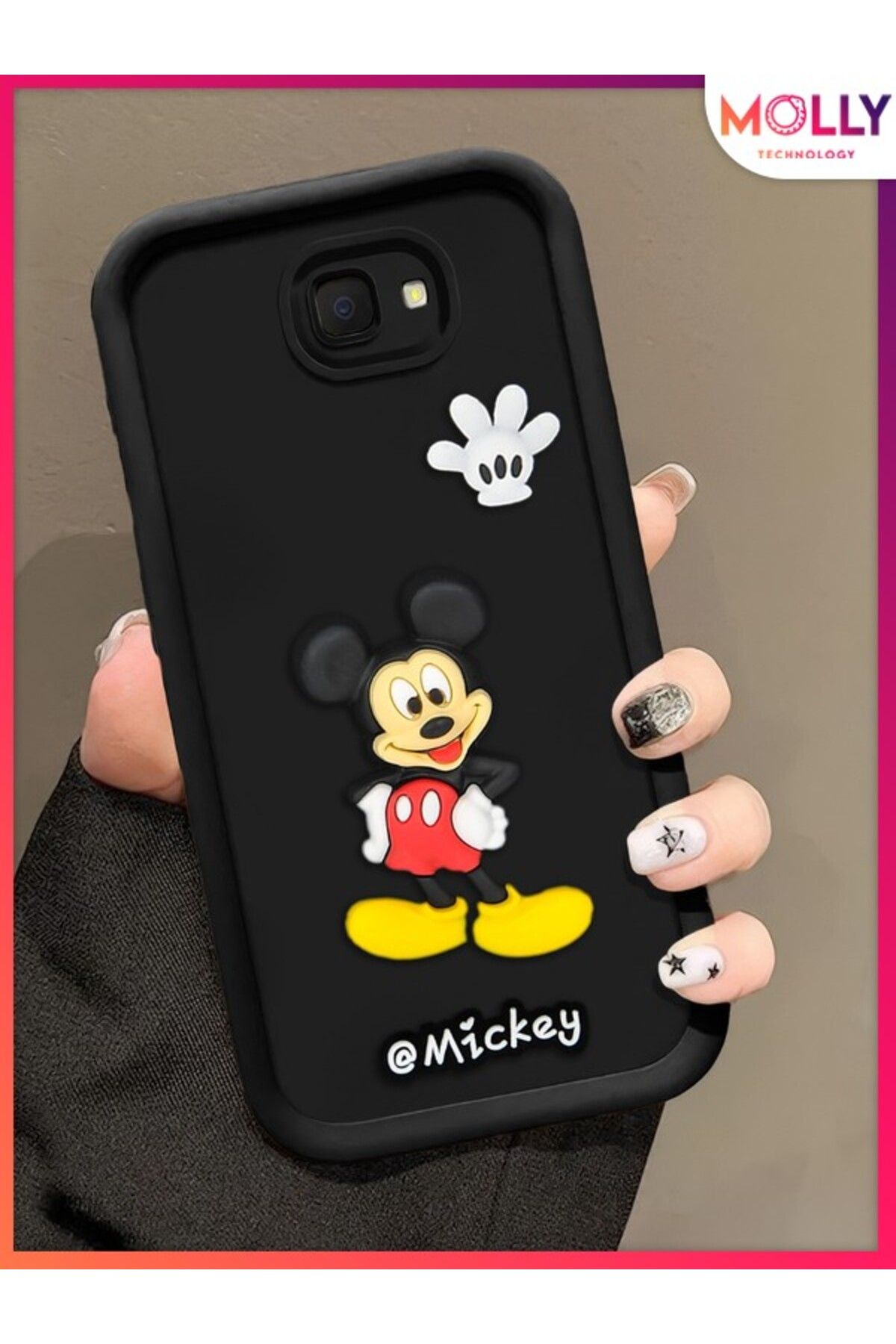 Molly Samsung Galaxy J4 PLUS Için Siyah Kenarları Kalın 3d Kabartmalı Mickey Silikon Kılıf