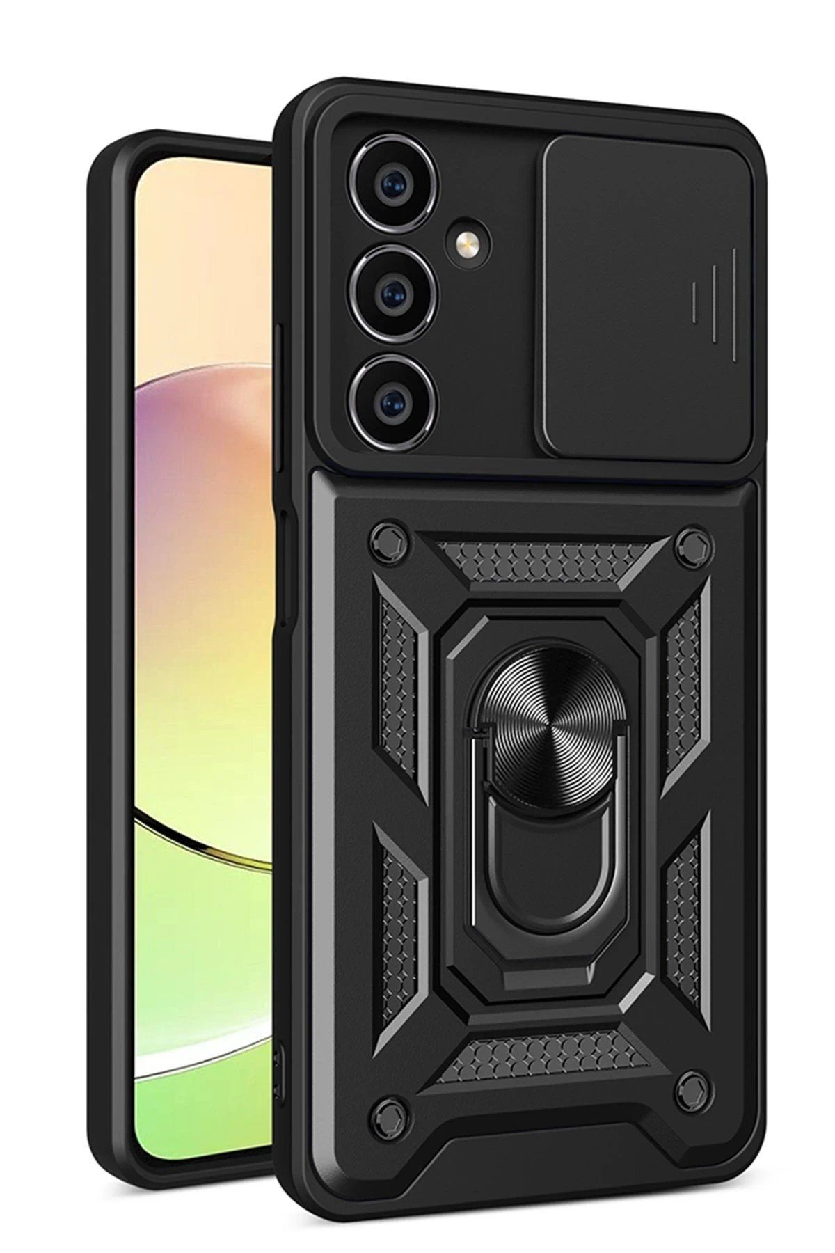 Toptan Bulurum Samsung Galaxy A25 5G Kılıf Pars Lens Yüzüklü Silikon - Siyah