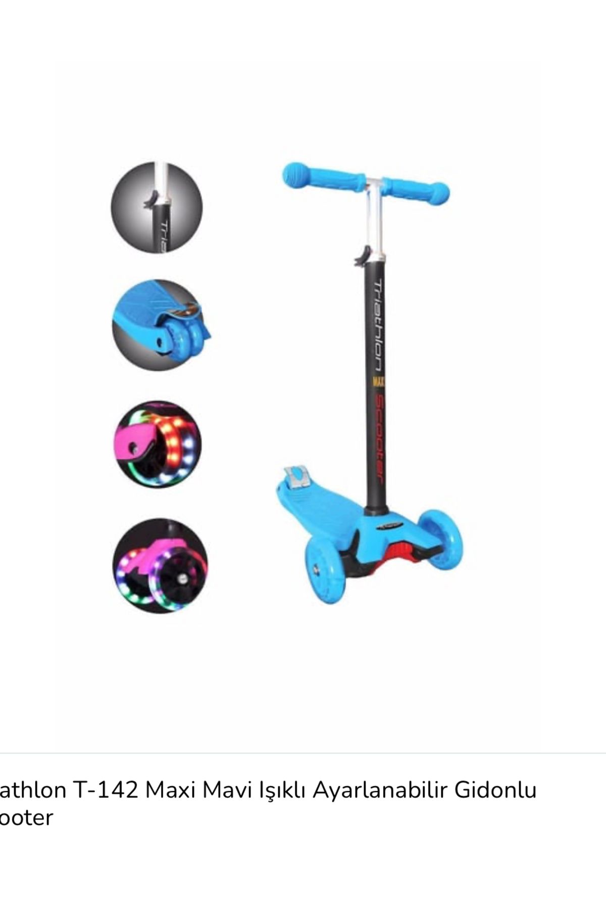 triathon Triathlon Maxi T-142 Mavi Işıklı 3 Tekerlekli Çocuk Scooter