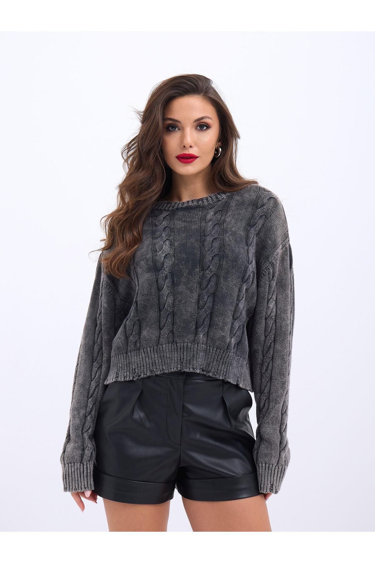ETİLER COLLECTION 43331 TRİKO SAÇ ÖRGÜ KAZAK-ANTRASİT