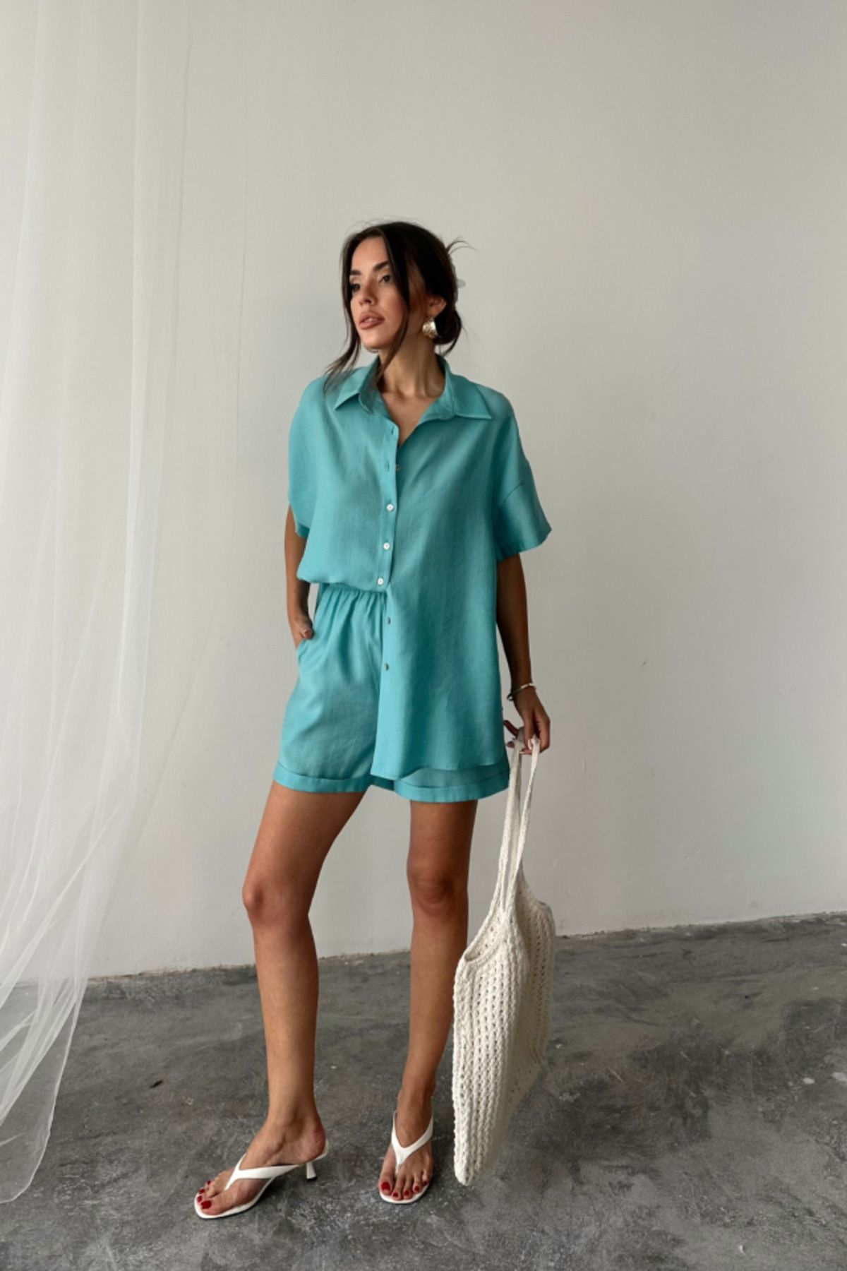 ETİLER COLLECTION GÖMLEK - ŞORT TAKIM - Yeşil