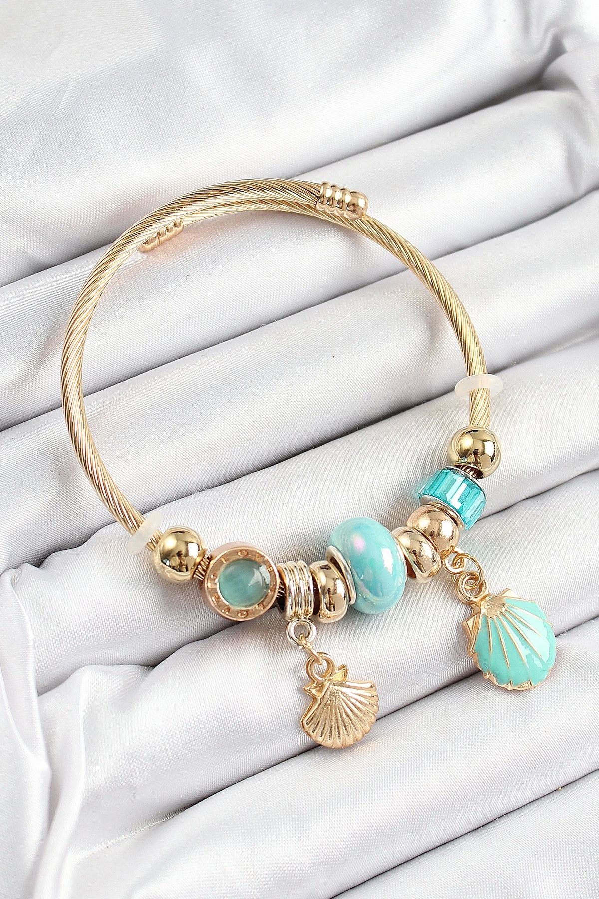 shopwave 316L Çelik Mavi İstiridye Model Gold Renk Charm Bileklik