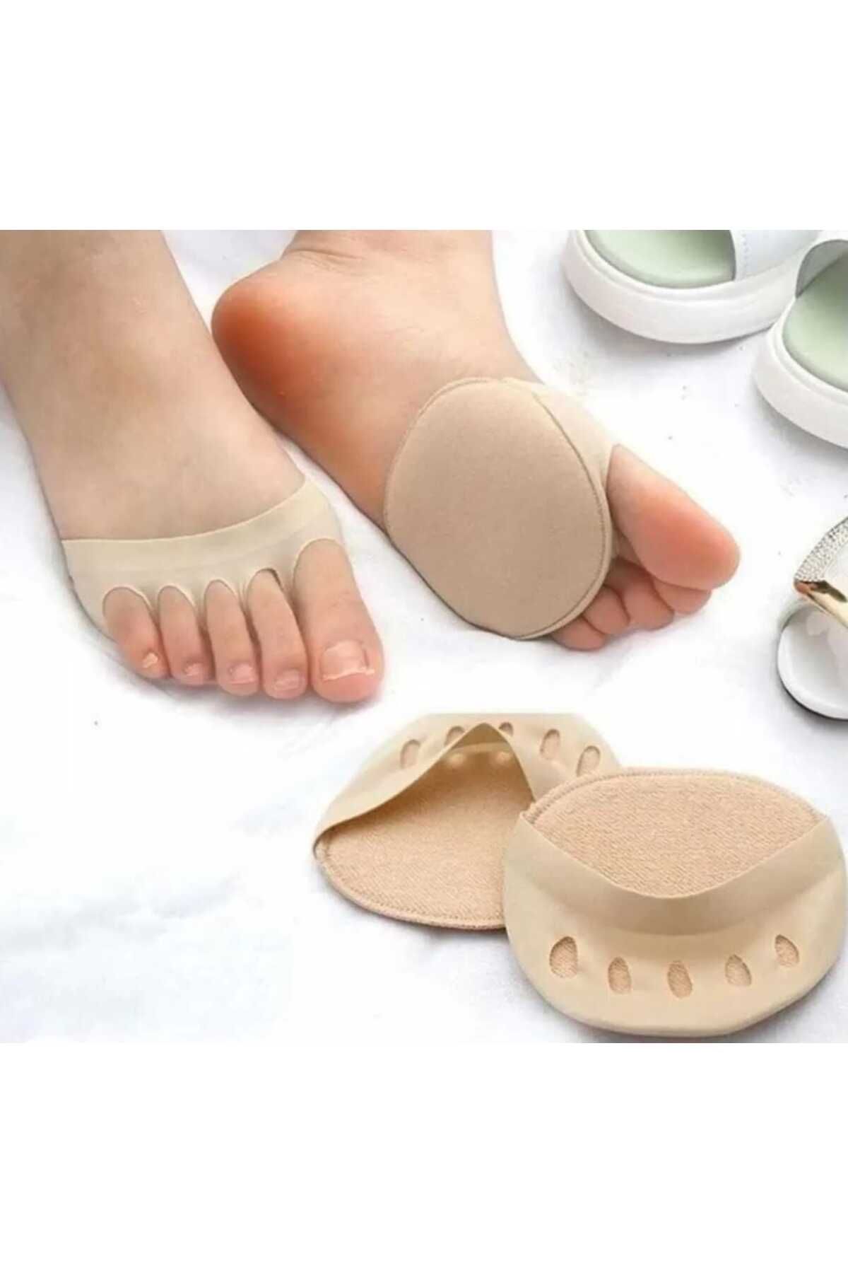 Vi Caro 1 Çift (2 Adet) 9cm Ağrı Önleyici Pamuklu Hava Alabilen Kumaş Ayak Parmak Altı Destek Pedi Ten Rengi