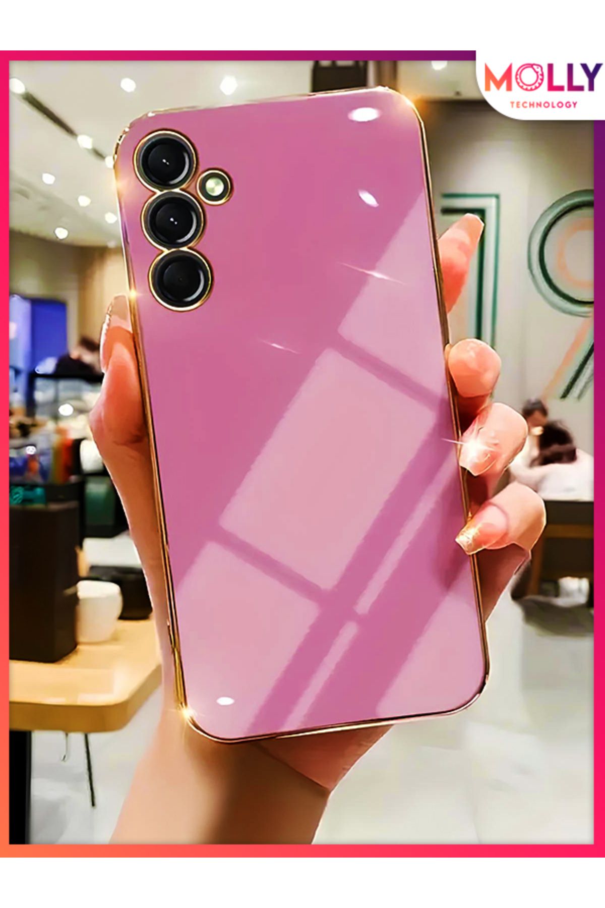 Molly Samsung Galaxy M13 İçin Lila Kenarları Gold Detaylı Lüks Silikon Kılıf