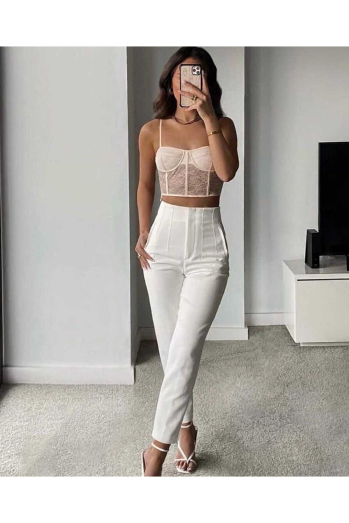 Castivo Fashion Dikiş Detaylı Yüksek Bel Fit Kalıp Kadın Kumaş Pantolon