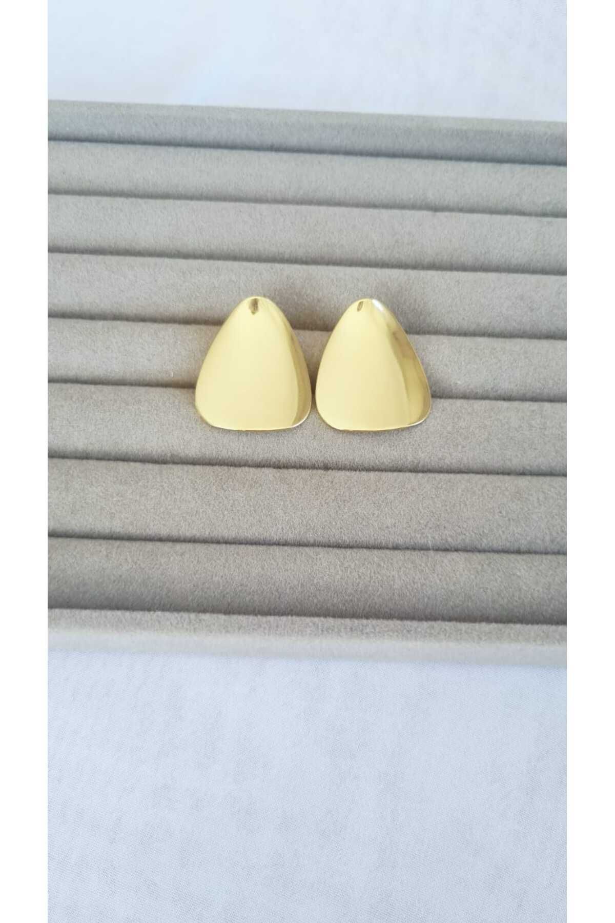İNİTİUM Premium Paslanmaz Çelik 316L Gold Yaprak Küpe