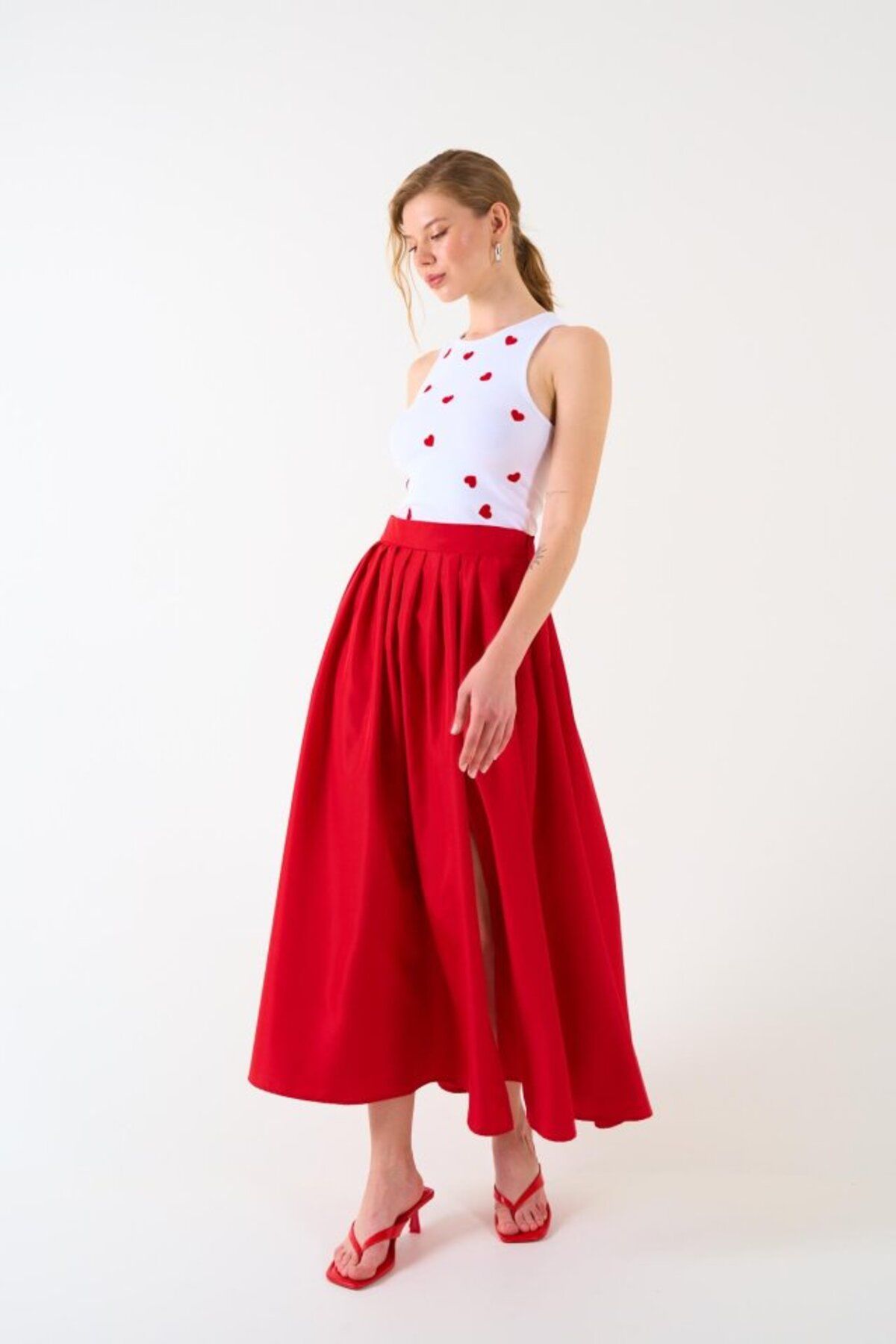 ETİLER COLLECTION Yırtmaçlı Etek - Kırmızı