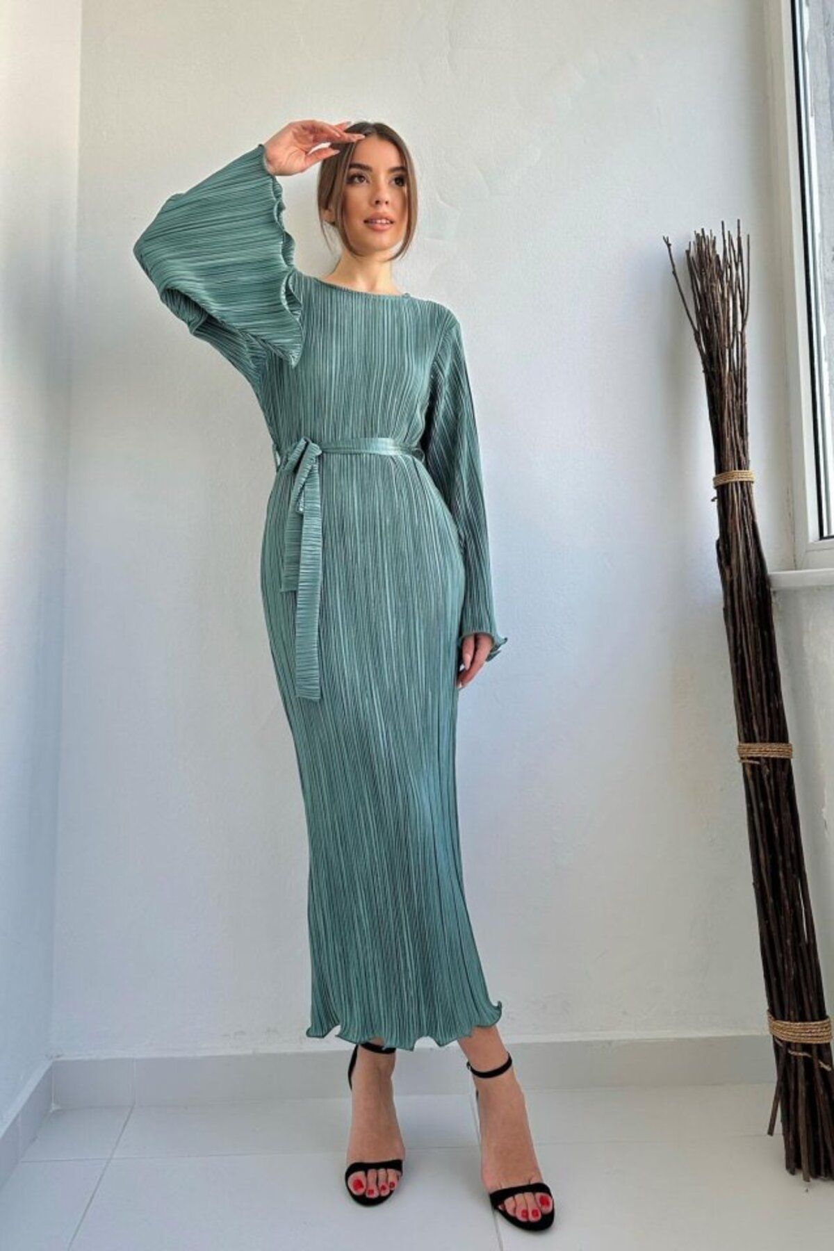 ETİLER COLLECTION Mint İspanyol Kol Piliseli Elbise