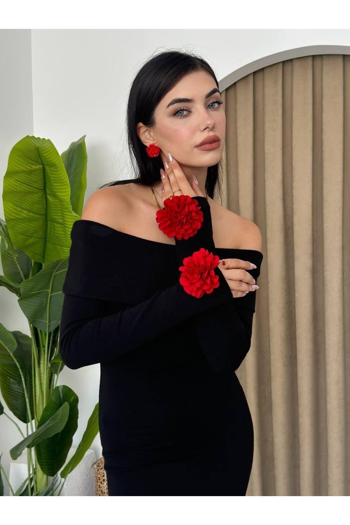 ETİLER COLLECTION Livora Gül Detay Elbise