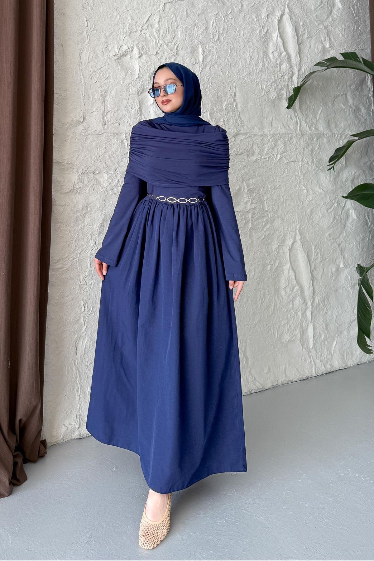 Rimel Moda Rüya Büzgülü Elbise Lacivert