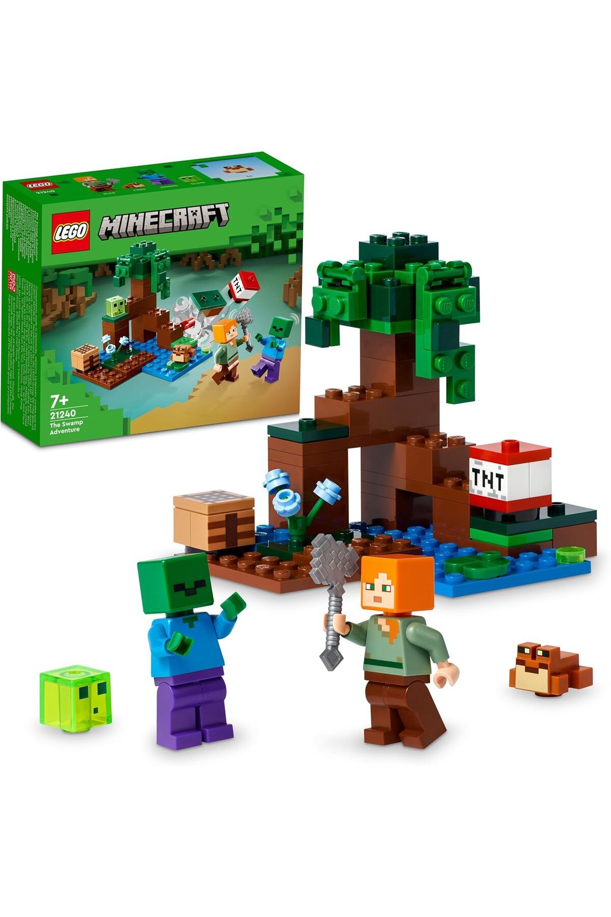 STOREMAX jvnnastore Minecraft® Bataklık Macerası 21240-7 Yaş ve Üzeri Çocuklar için Alex, Zombi, Balç