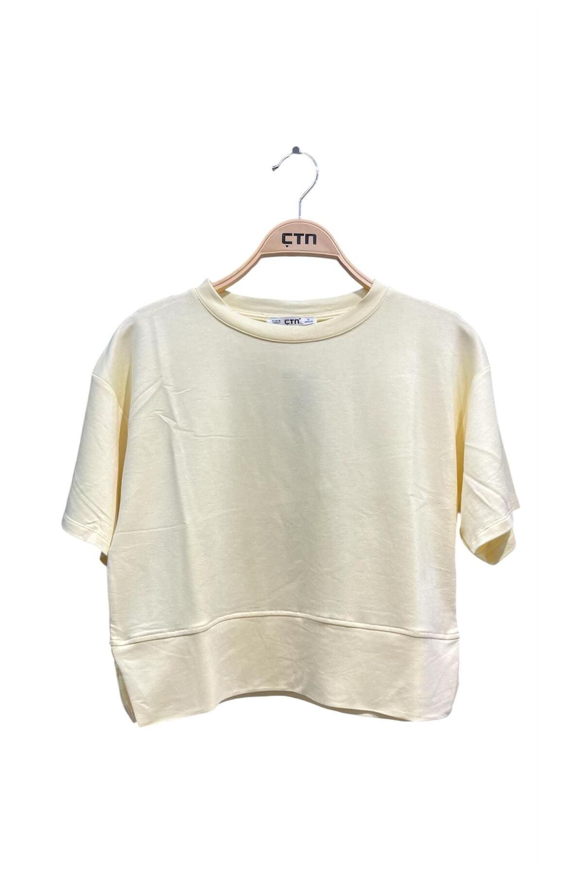 Ctn Kadın Bisiklet Yaka Yanı Yırtmaçlı Orta Boy T-Shirt