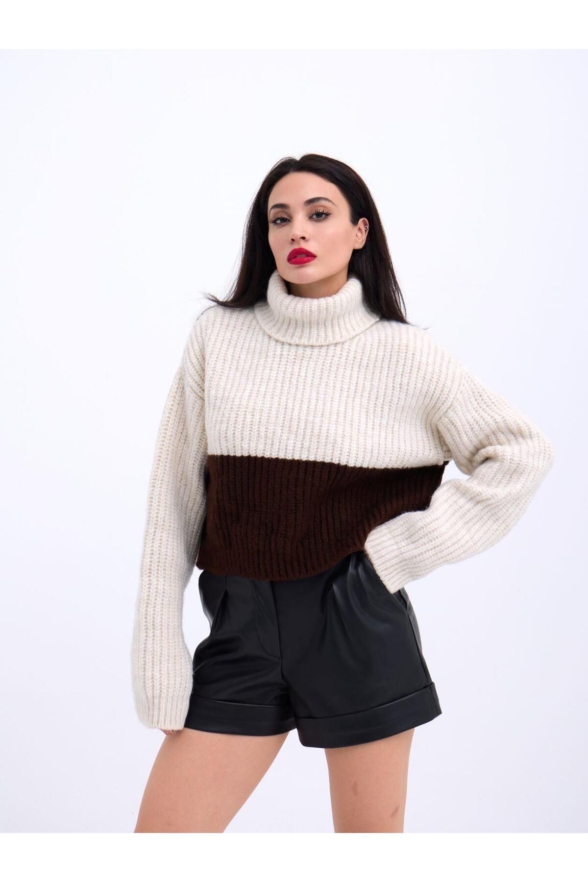 ETİLER COLLECTION 3904 TRİKO BALIKÇI ÇİZGİLİ KAZAK-KREM-KAHVE