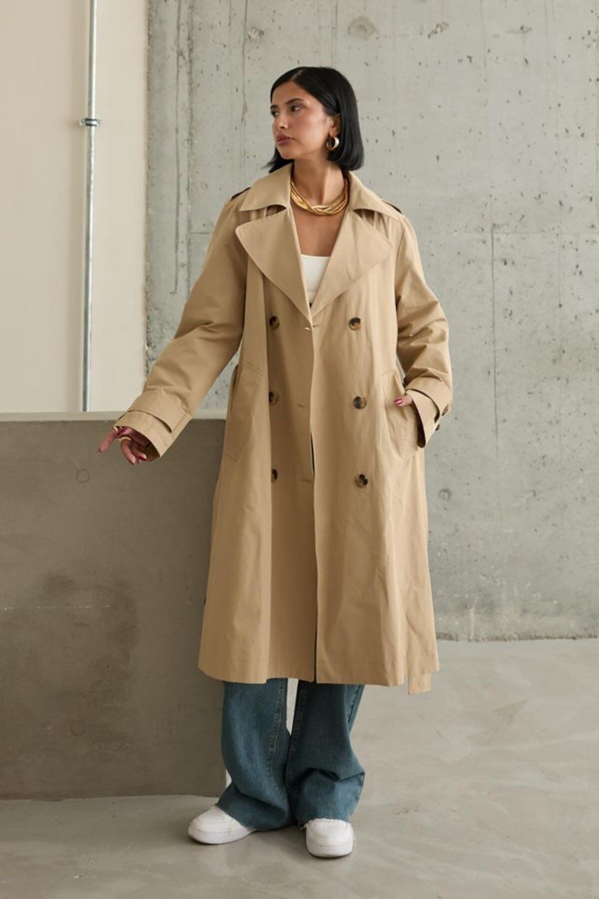 ETİLER COLLECTION Camel Uzun Kemerli Trençkot