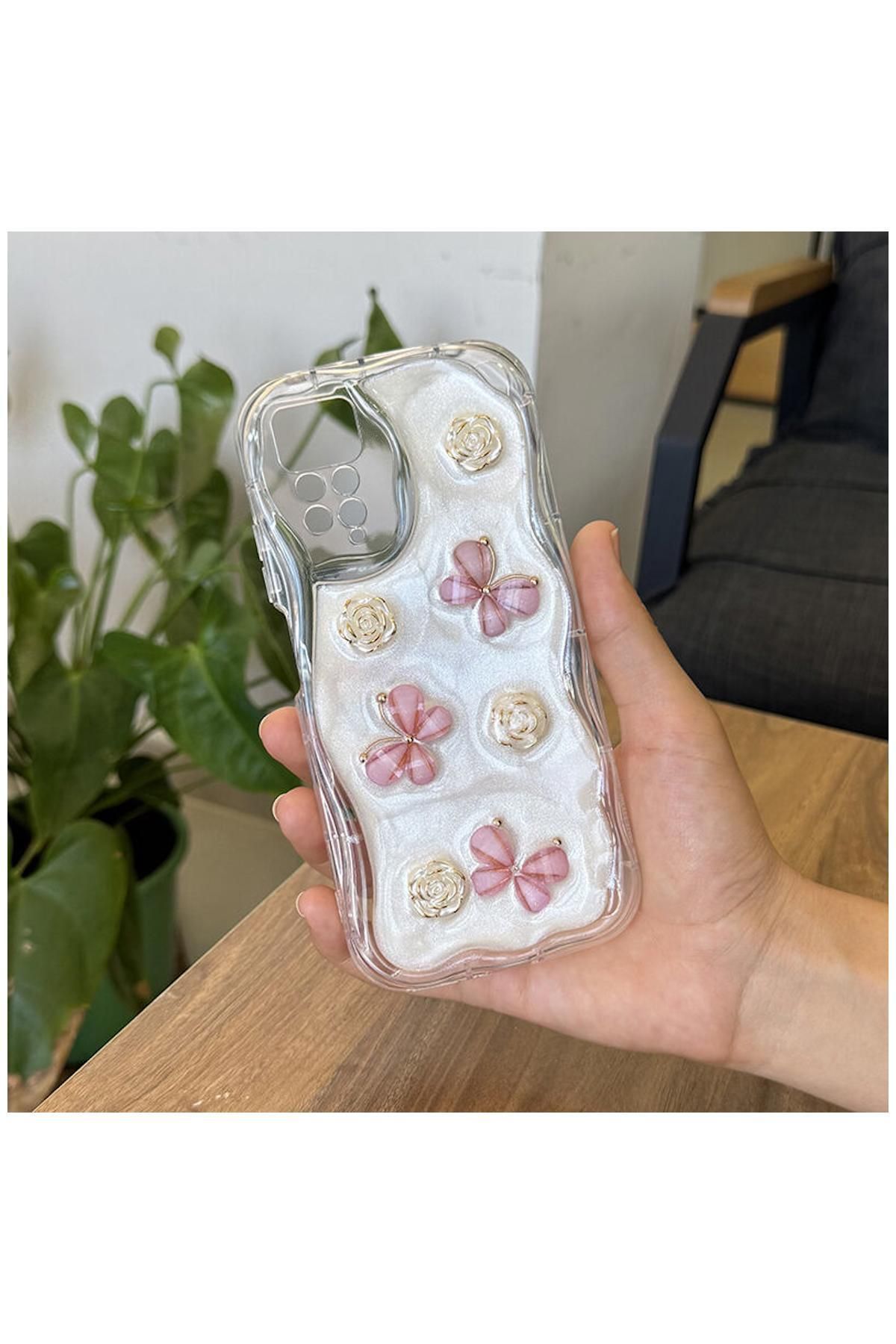 Pro Aksesuar Xiaomi Redmi Note 11 Pro 4G Uyumlu Kılıf Kelebekli Floral Silikon Kılıf Rose Gold
