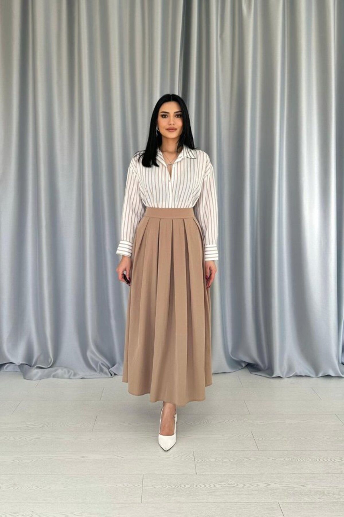 ETİLER COLLECTION Bej Çizgili Gömlek