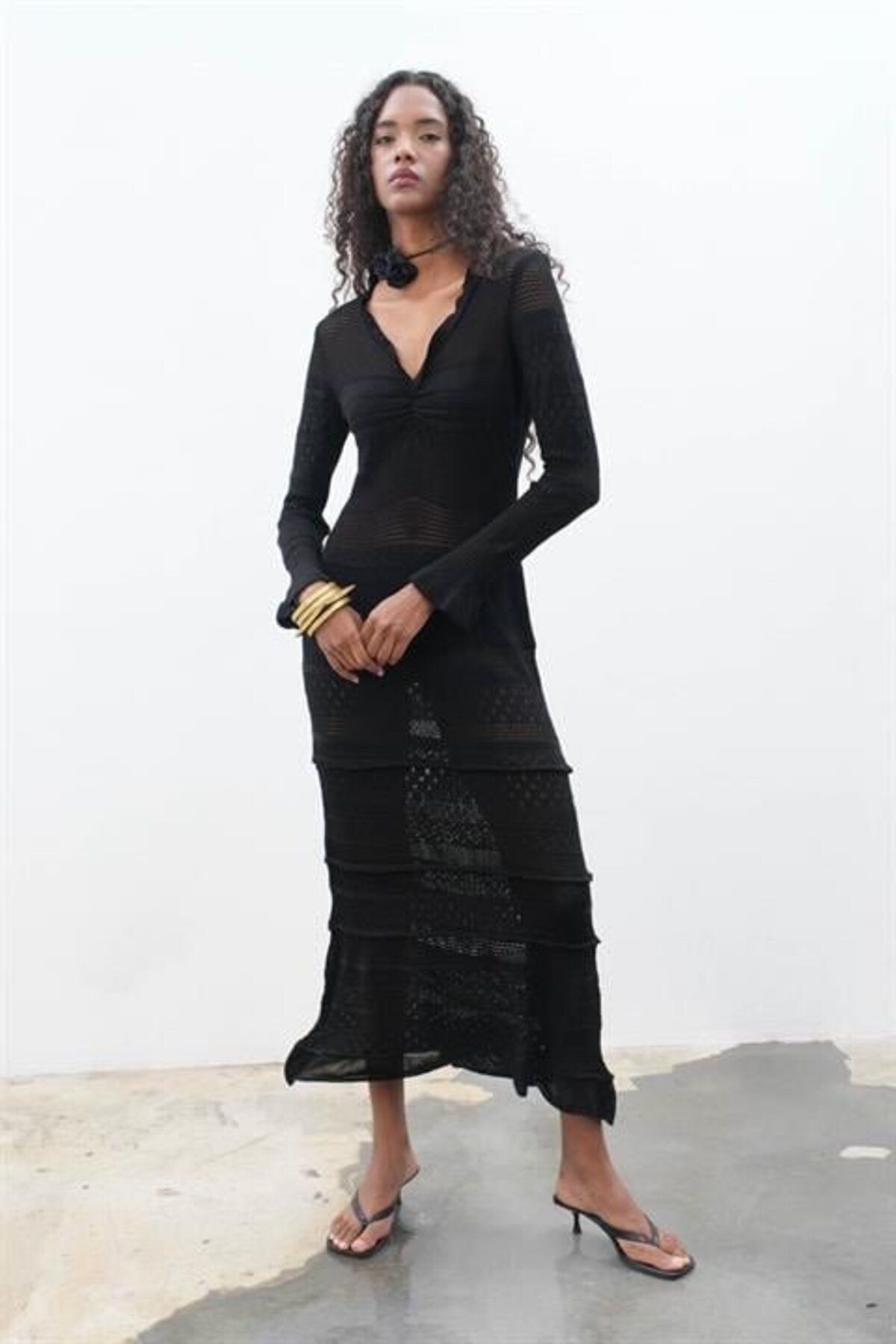 ETİLER COLLECTION Mirca Maxi Fırfır Detaylı Örme Elbise 2798
