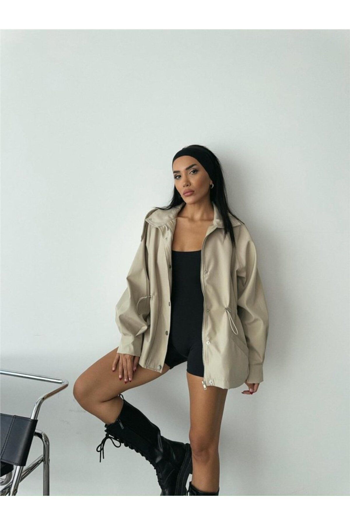 ETİLER COLLECTION MONT BEL BÜZGÜ BALIKÇI YAKA SOFT KUMAŞ - Taş