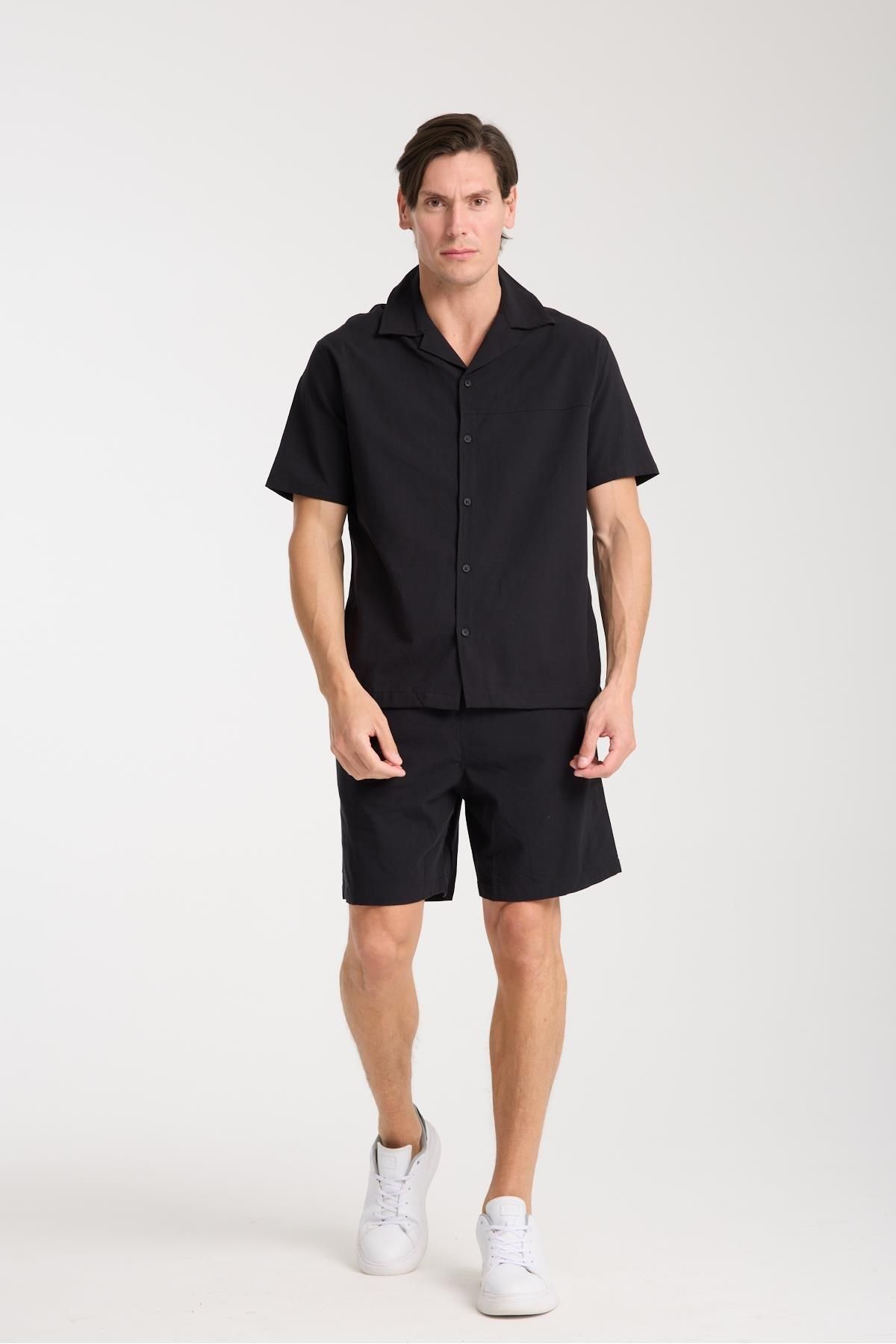 Store %100 Pamuk Erkek Keten Kombin – Slim Fit Gömlek Ve Şort Takım |