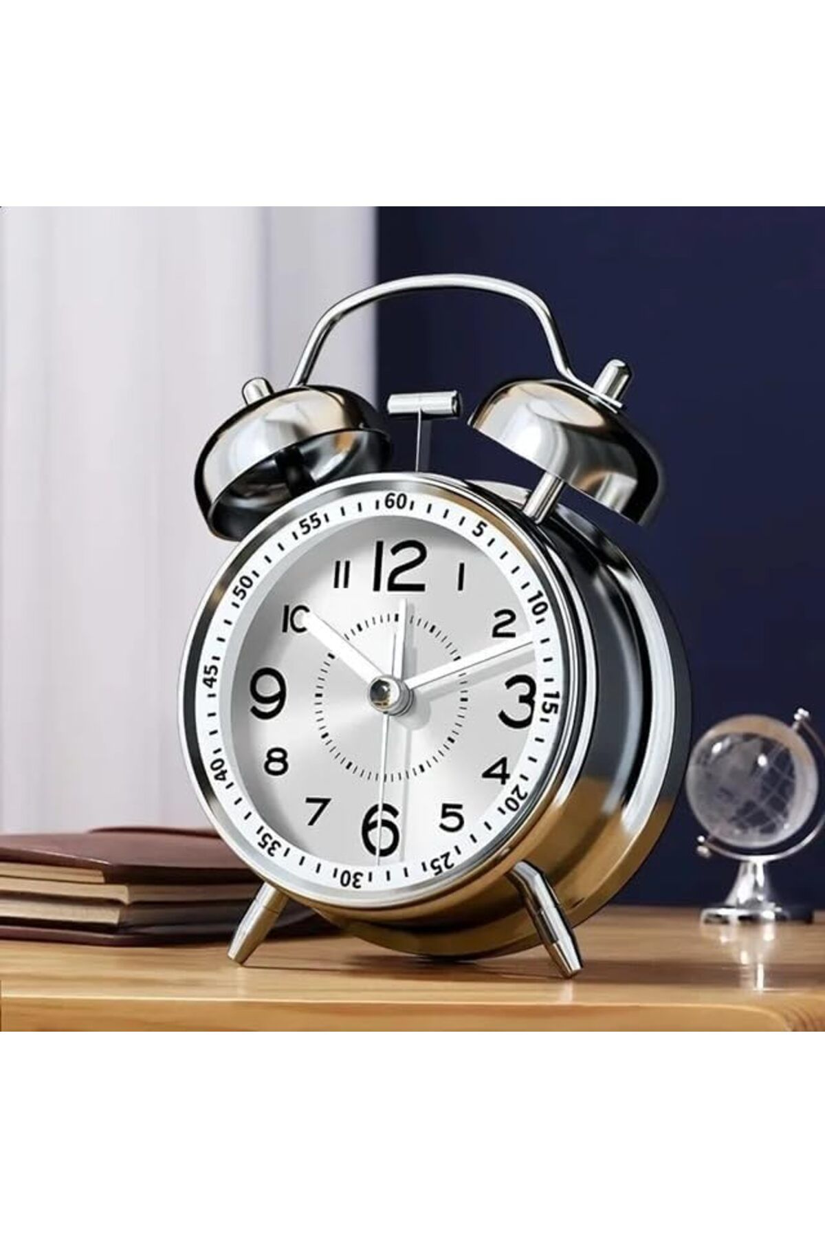 Other-Loud Battery-Operated Twin Bell Alarm Clock, Backlight, Snooze Function,(Silver,4") 8