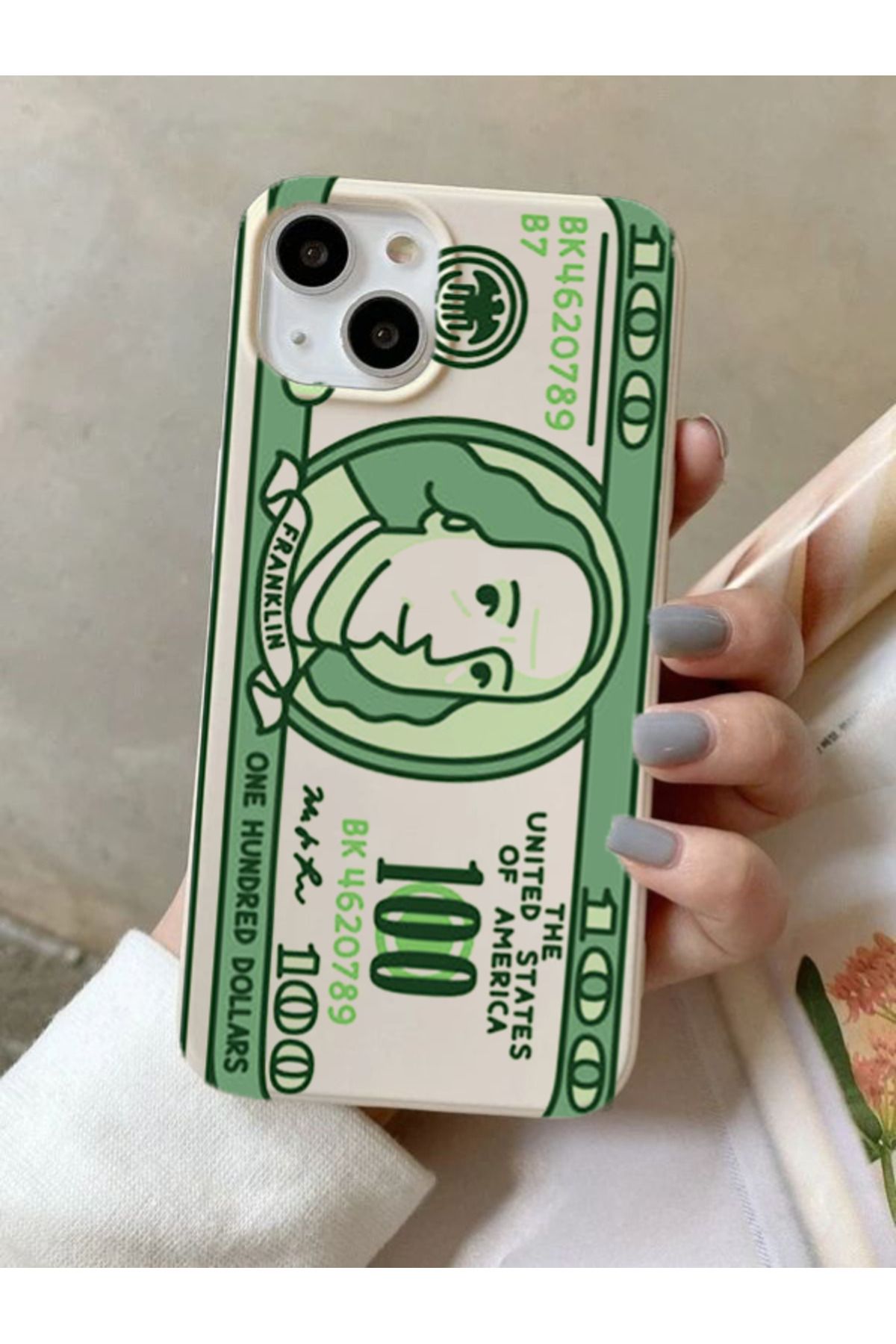 CatzeiN İphone 13 Ve 14 ile Uyumlu Lansman Dolar Desen Baskılı Lüx Silikon Kılıf