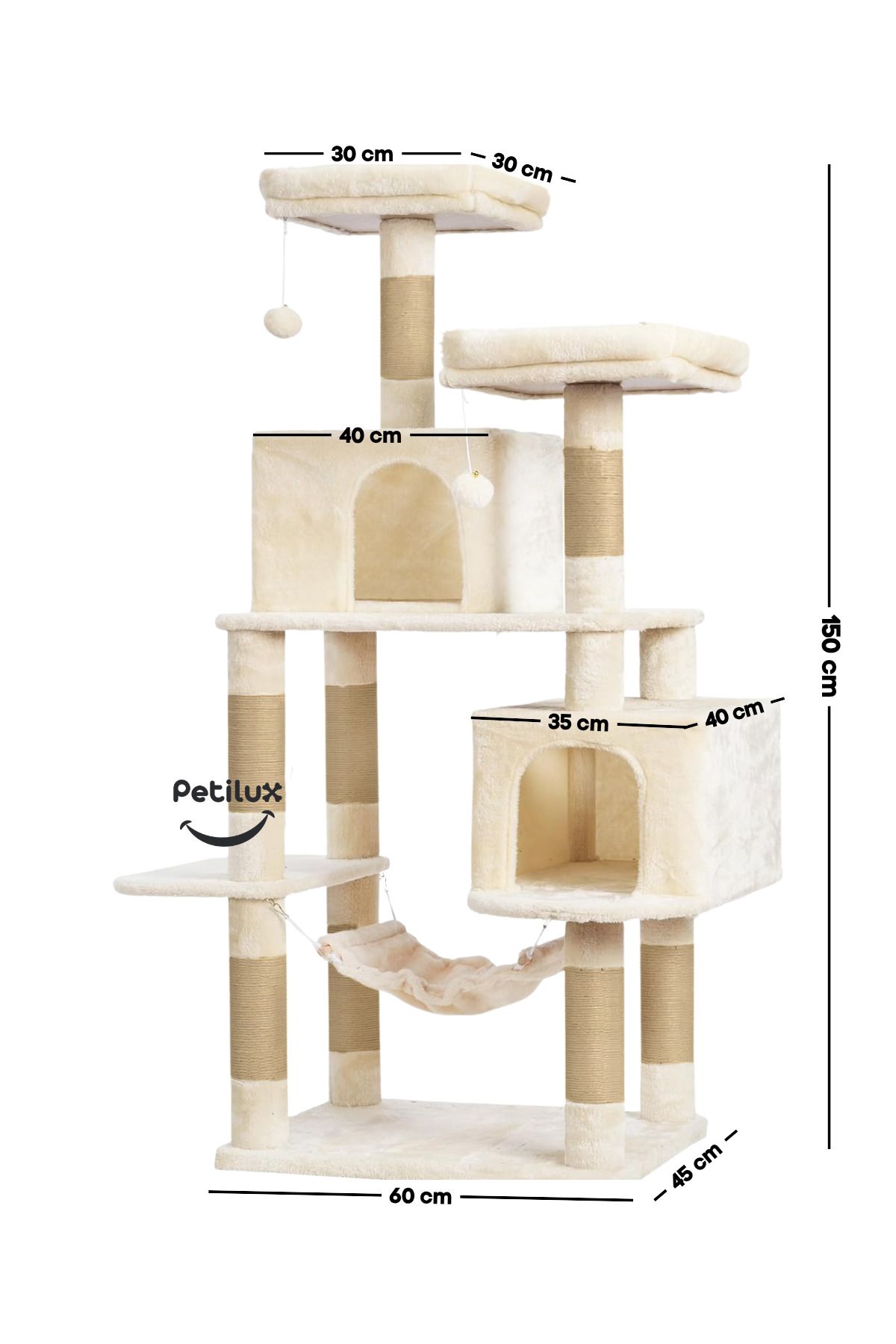 Petilux-Double Slot Luxury Large Size Scratching Cat Play House with Hammock Cat Scratching 6