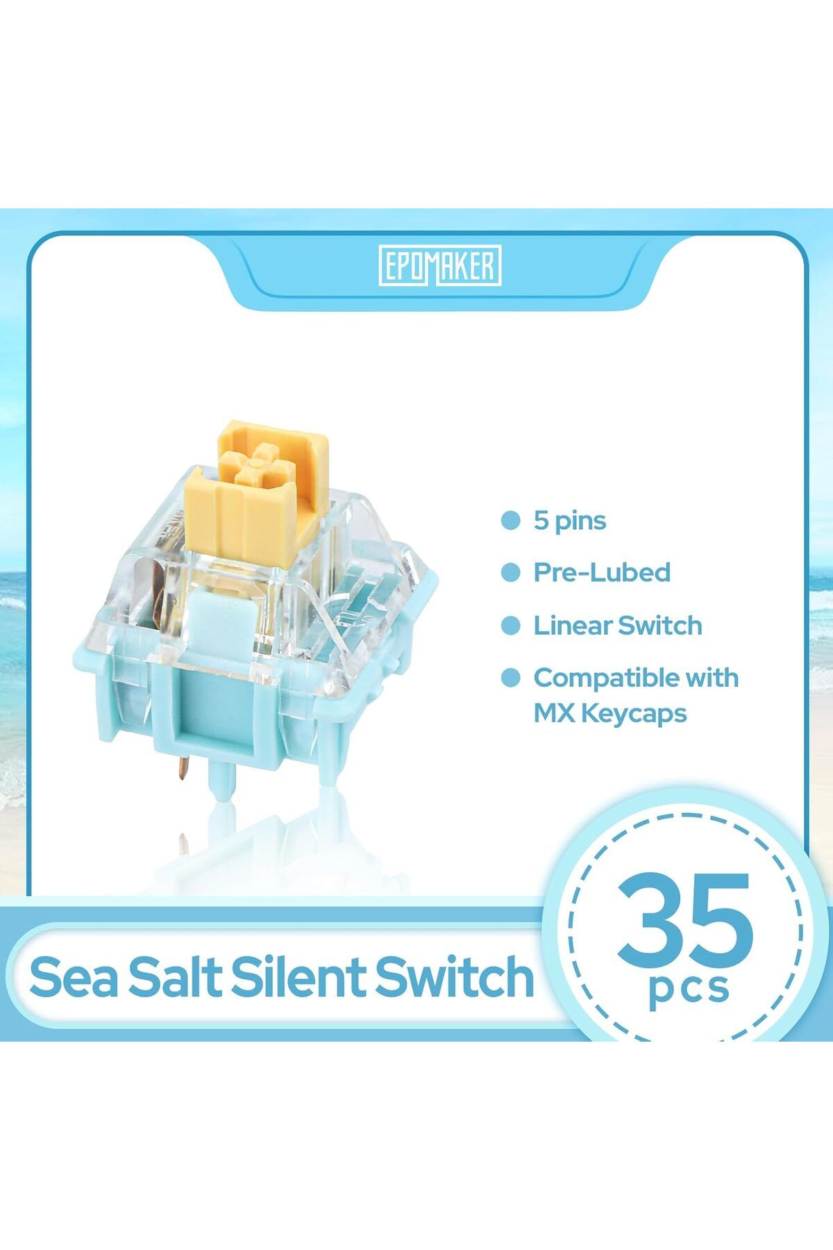 Epomaker-مجموعة مفاتيح لوحة المفاتيح الميكانيكية Sea Salt Silent، مفتاح خطي مُشحم مسبقًا مع فتحة LED، 35 2