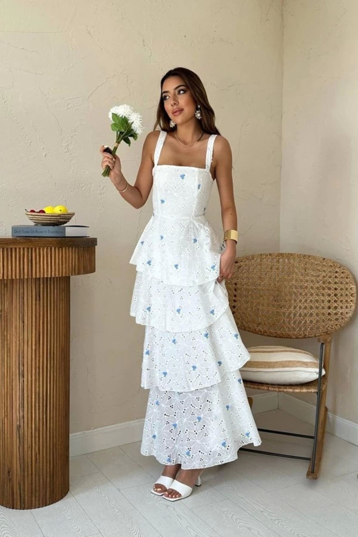 Butik Mavi Kat Kat Arkası Bağlamalı Elbise