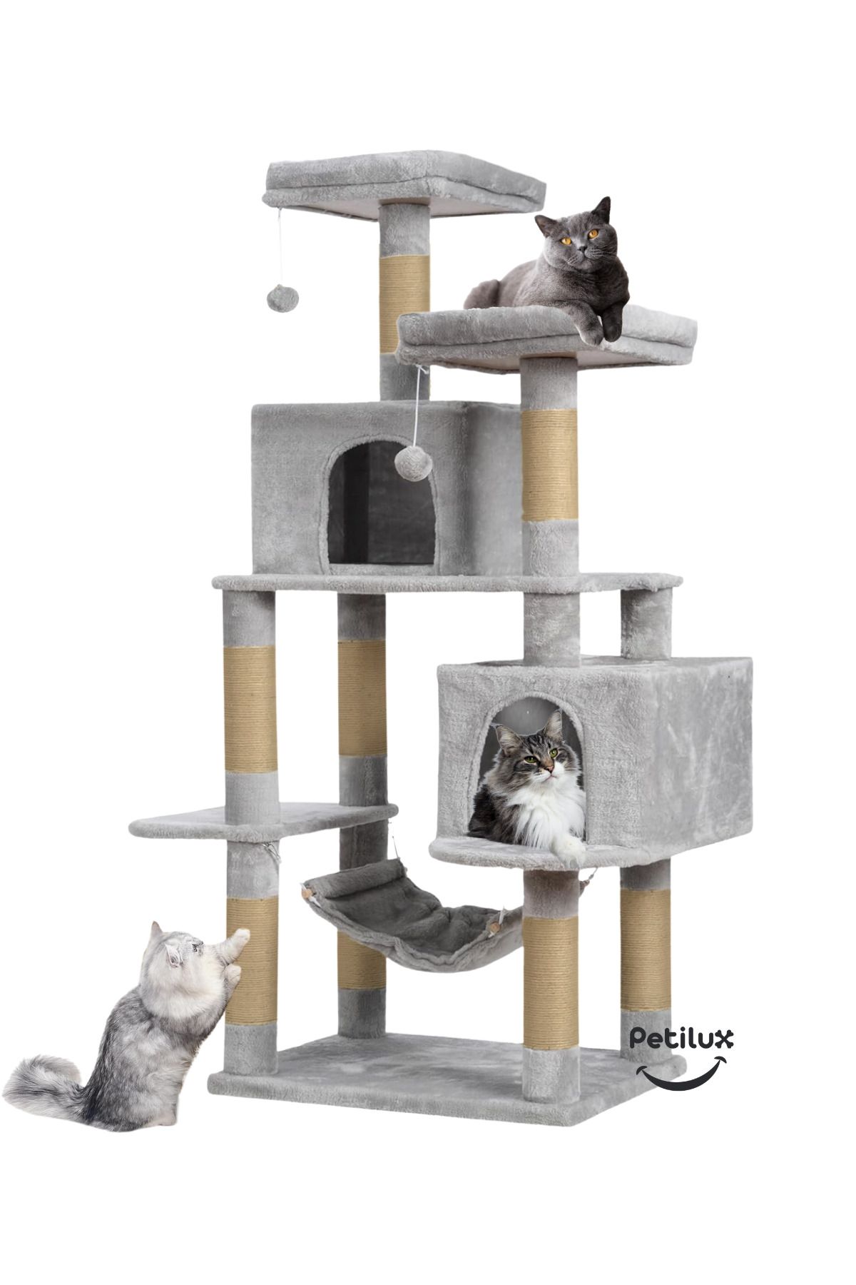 Petilux-Double Slot Luxury Large Size Scratching Cat Play House with Hammock Cat Scratching 3