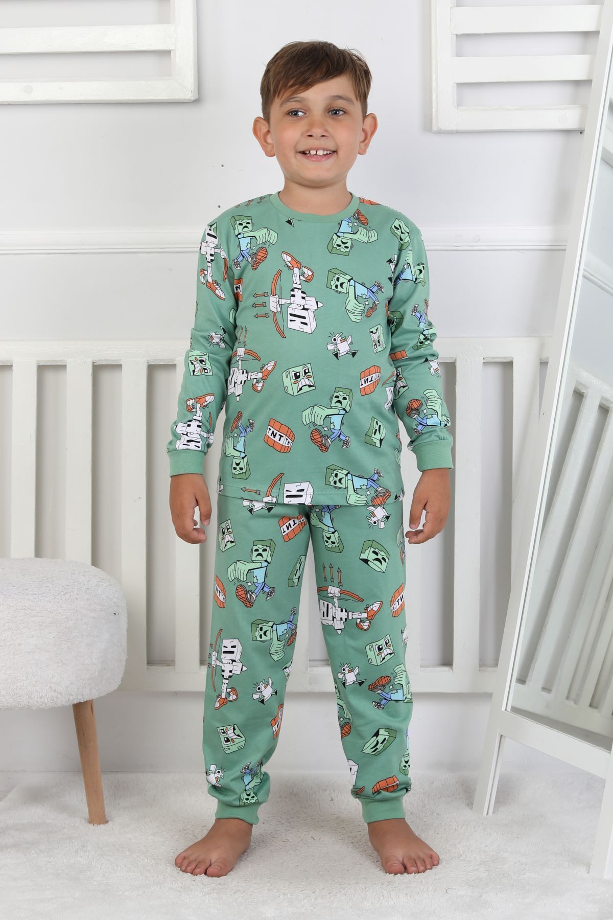 ZUZUNGA-Computer Game Patterned Boys' Pajama Set 1