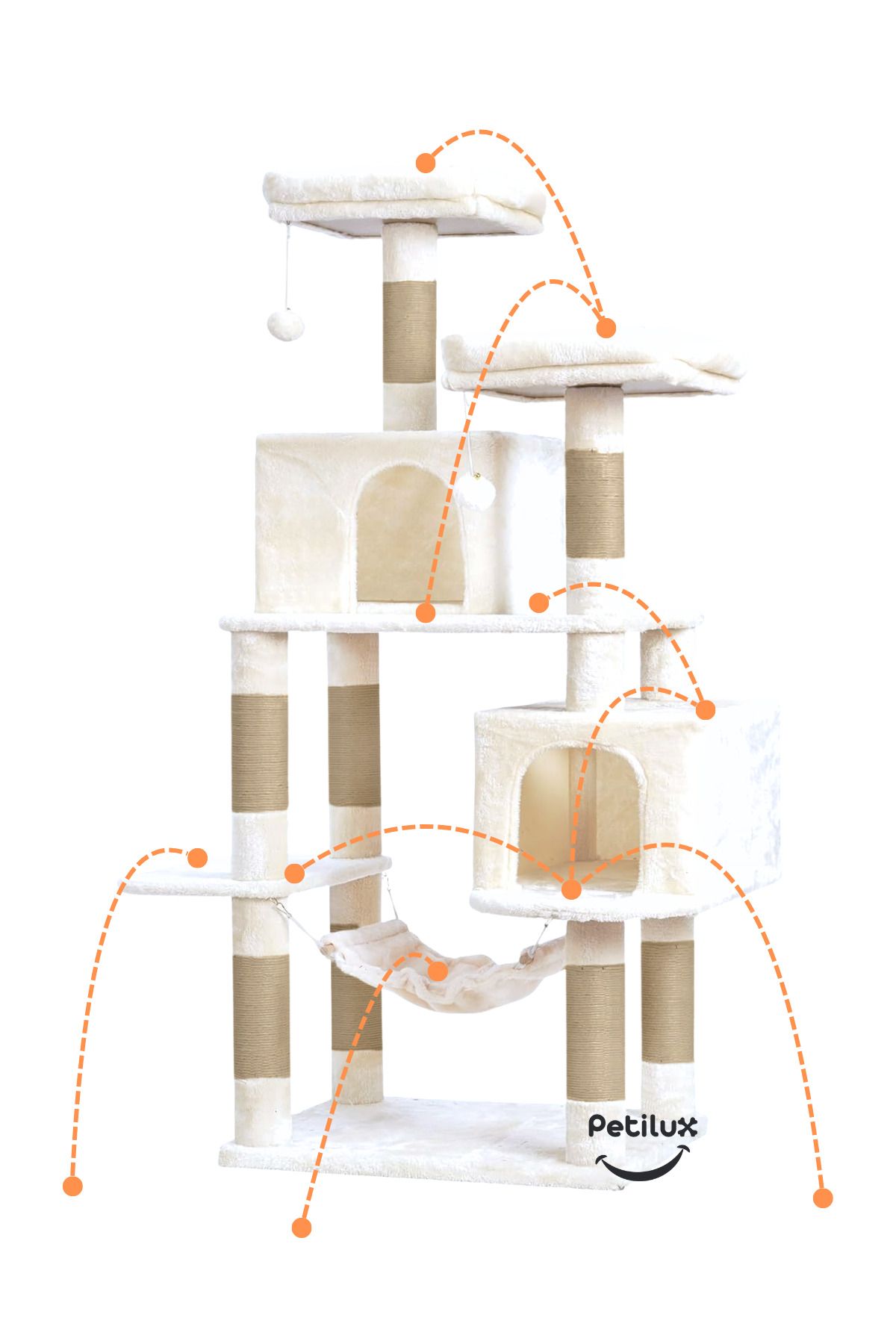 Petilux-Double Slot Luxury Large Size Scratching Cat Play House with Hammock Cat Scratching 5