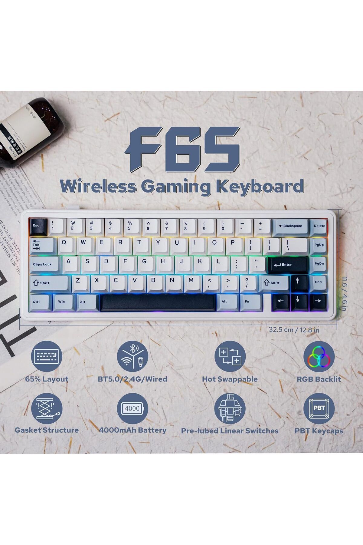 Epomaker-x Aula F65 65% Wireless Mechanical Keyboard, Hot Swappable Gasket Custom Gaming Keyboard wi 3
