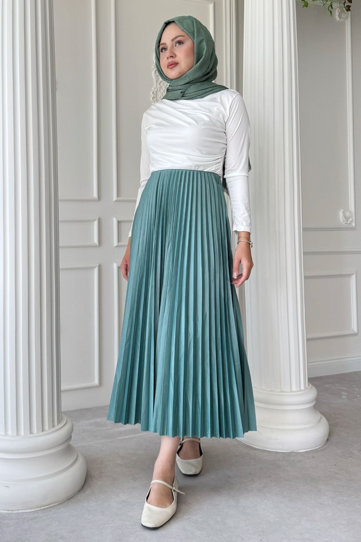 InStyle Piliseli Mint Yeşili Etek