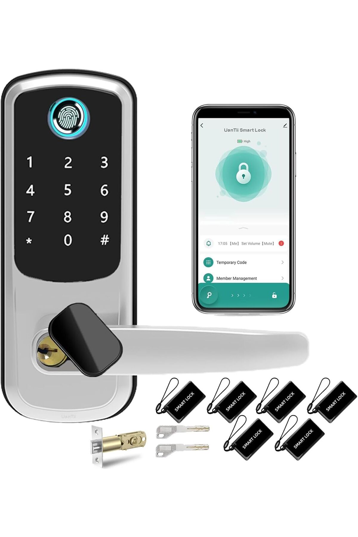 UanTii-قفل ذكي Tuya Wifi، قفل باب بدون مفتاح 5 في 1، قفل باب رقمي بمزلاج واحد مع بصمة الإصبع 1
