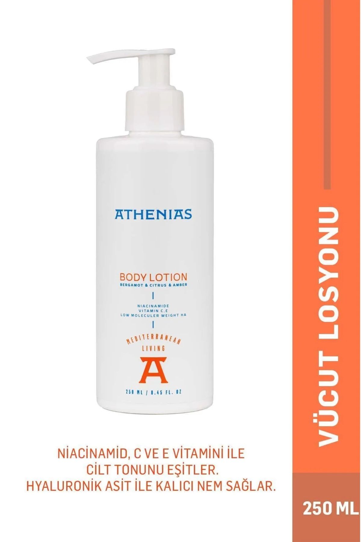 Athenias Niacinamide, E Ve C Vitamini İçeren Vücut Losyonu 250 ml Uzun Süre Nem Cilt Tonu Eşitleyici