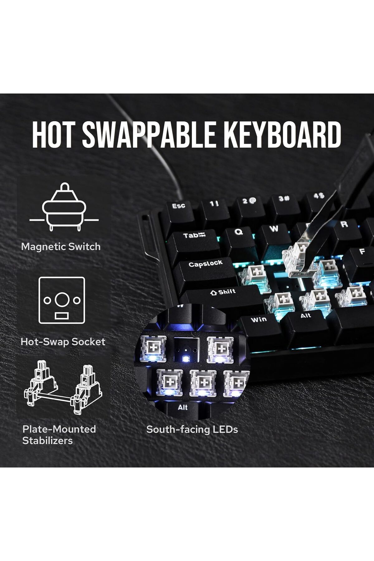 Epomaker-AULA WIN68 HE Magnetic Keyboard with Adjustable Actuation, Hall Effect Keyboard with 0.3ms 5