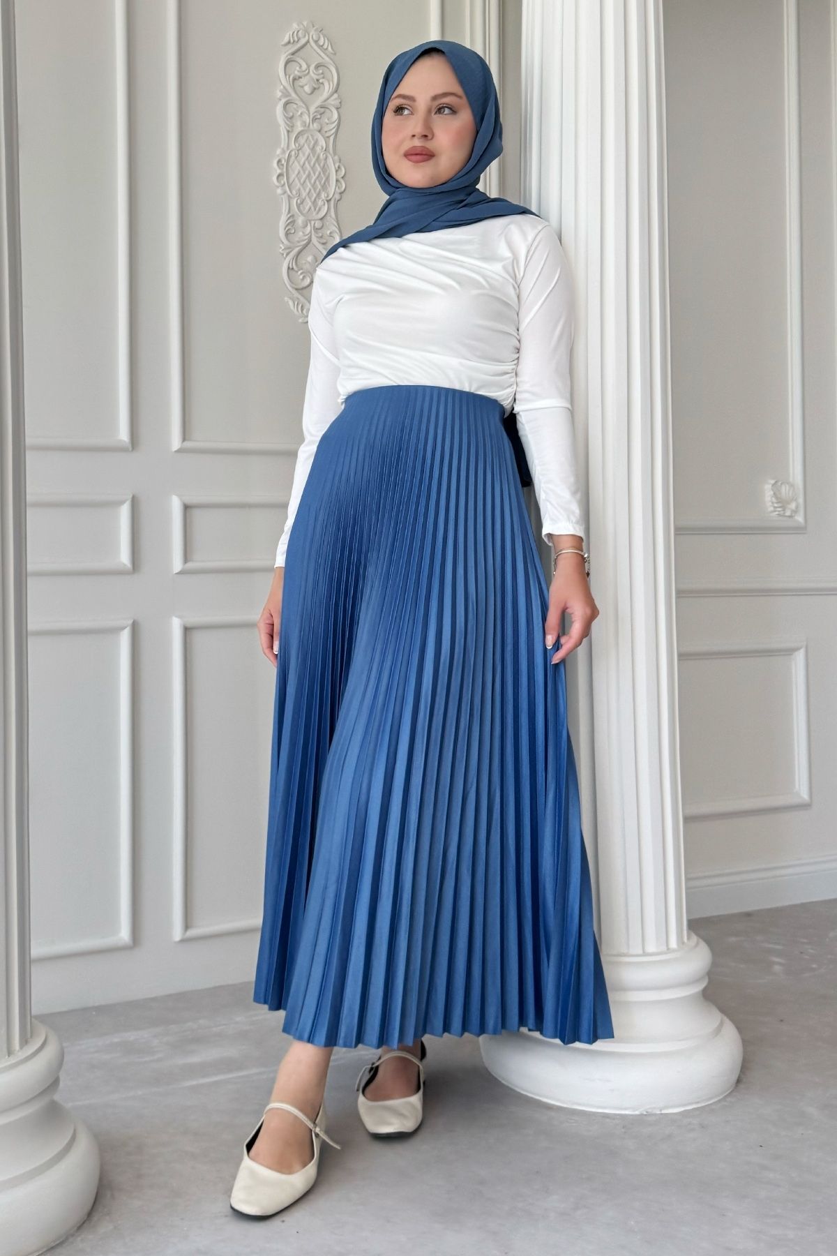 InStyle Piliseli Saks Mavisi Etek