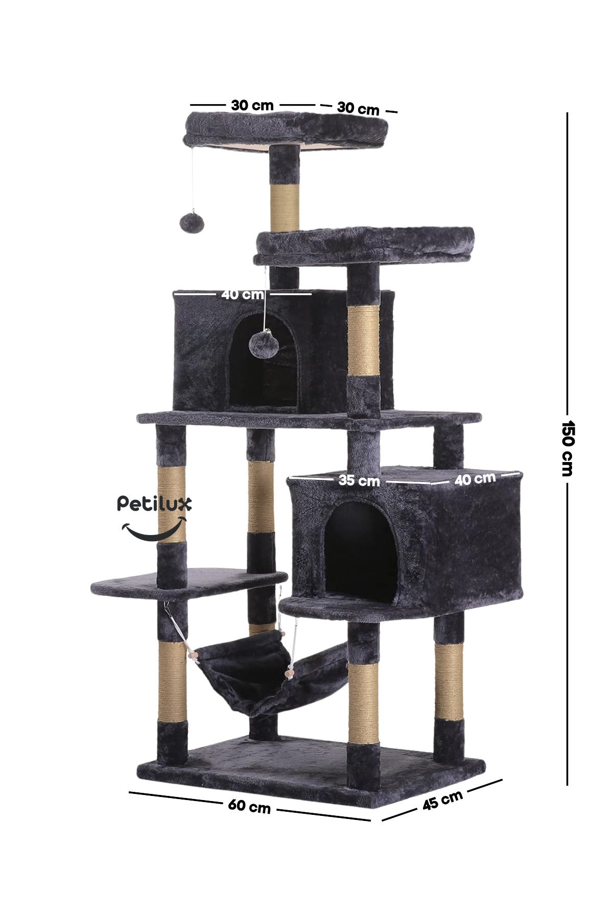 Petilux-Double Slot Luxury Large Size Scratching Cat Play House with Hammock Cat Scratching 6