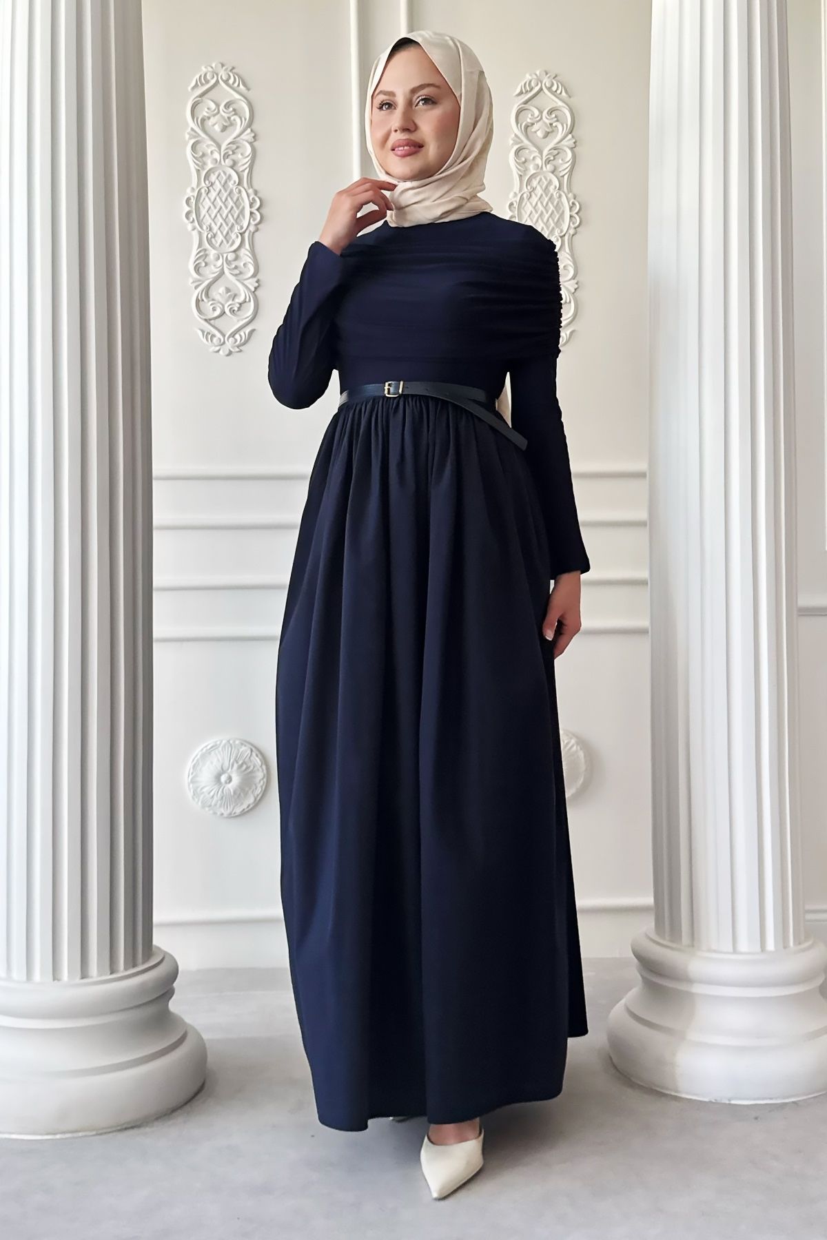InStyle Drapeli Sandy Cotton Lacivert Elbise