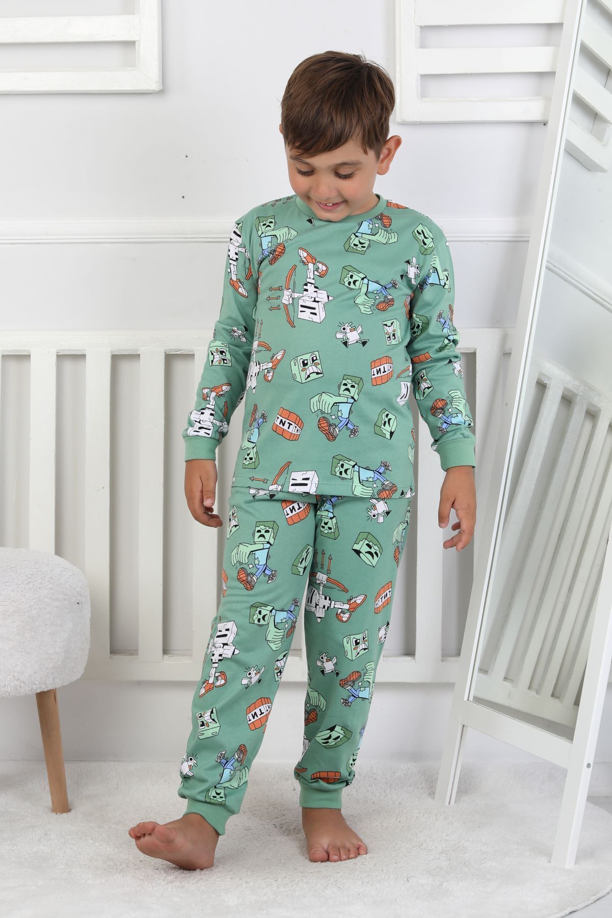 ZUZUNGA-Computer Game Patterned Boys' Pajama Set 4