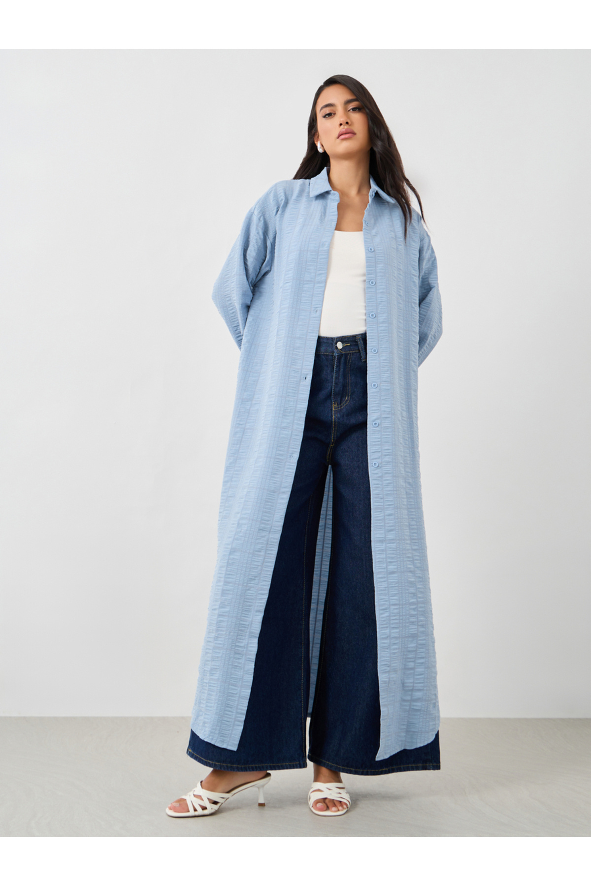 Styli-Plaid Regular Fit Maxi Kimono with Side Slits 1