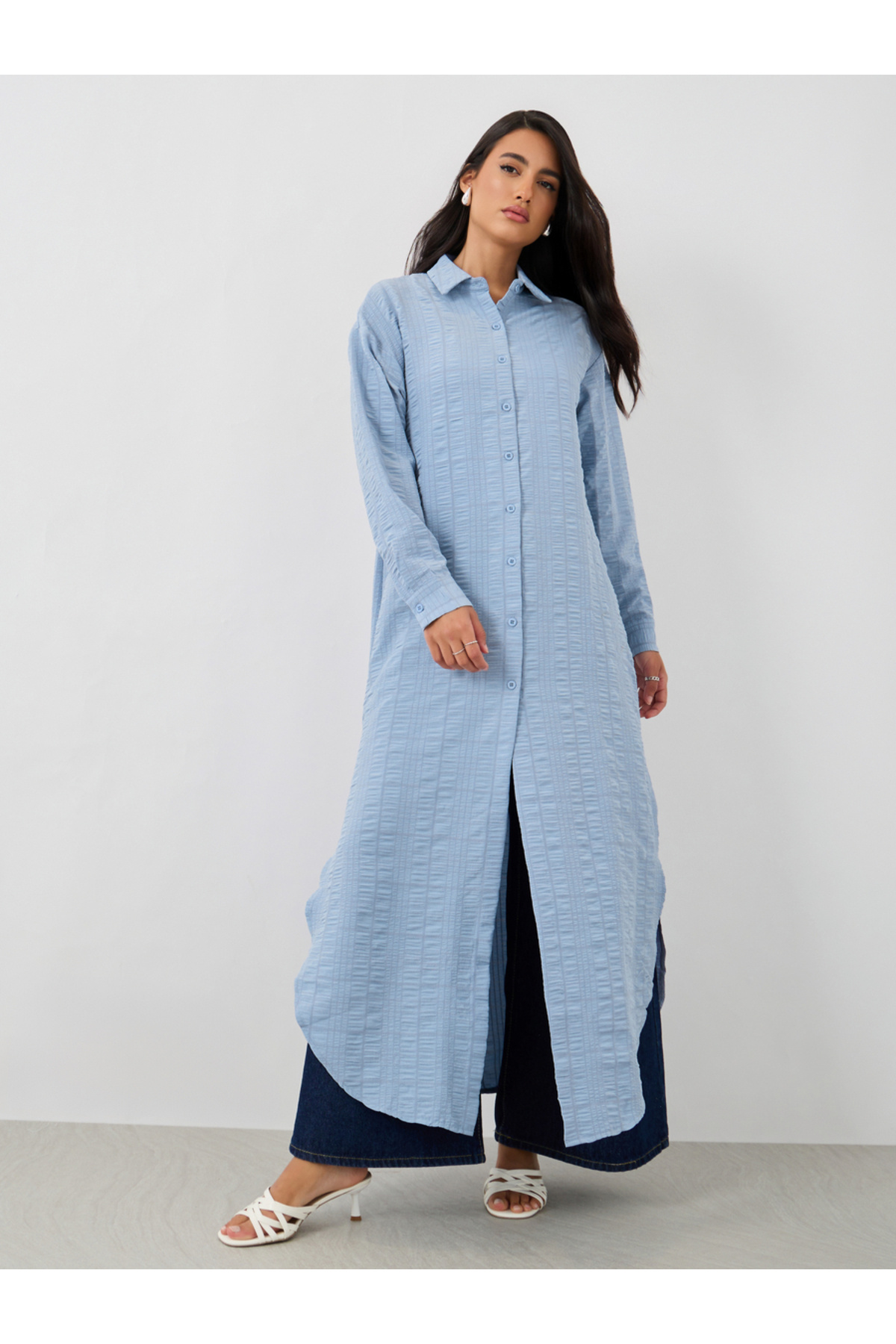 Styli-Plaid Regular Fit Maxi Kimono with Side Slits 2