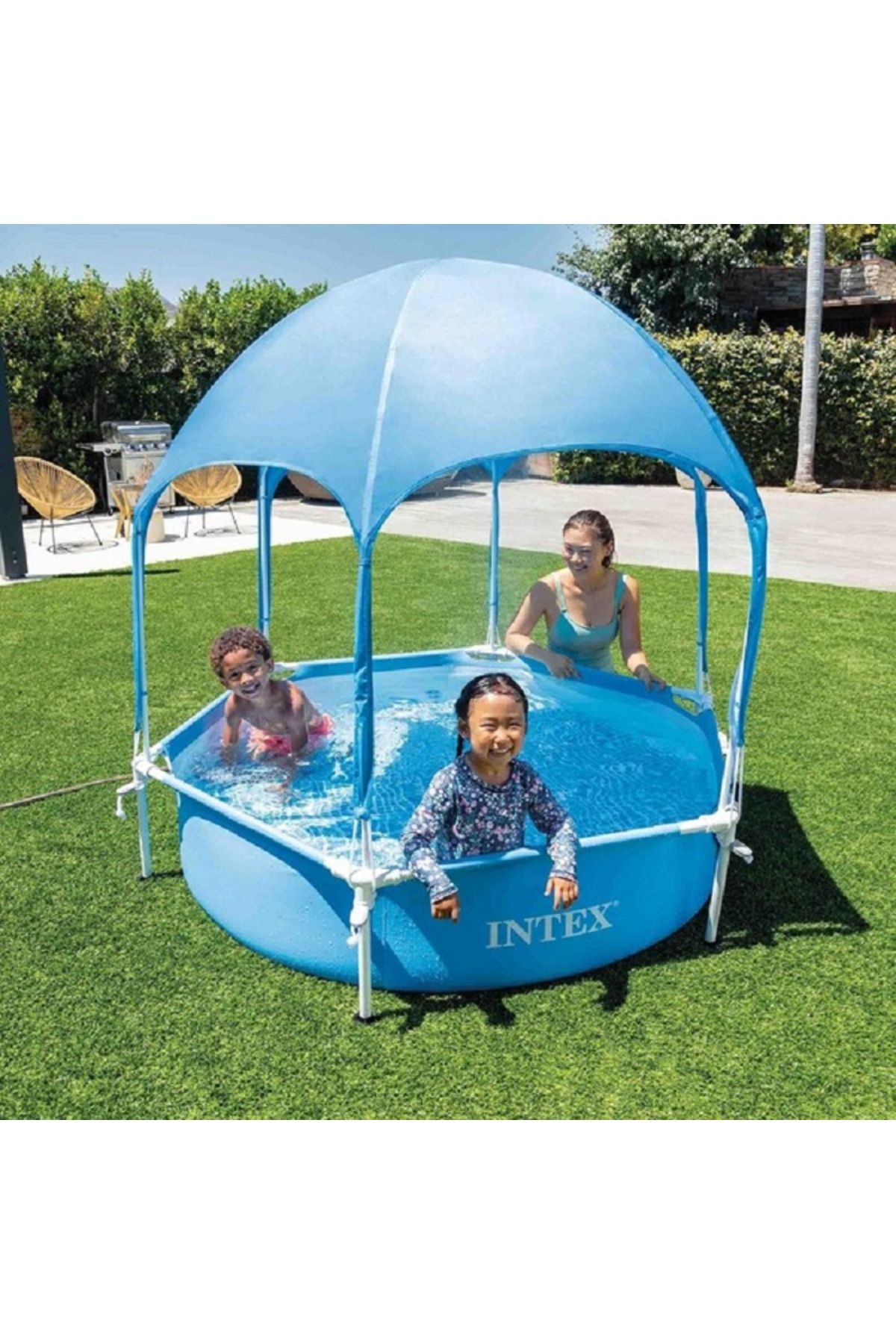 Intex-Canopy Metal Frame Kiddie Pool with Built-In Sprayer Blue and White 4