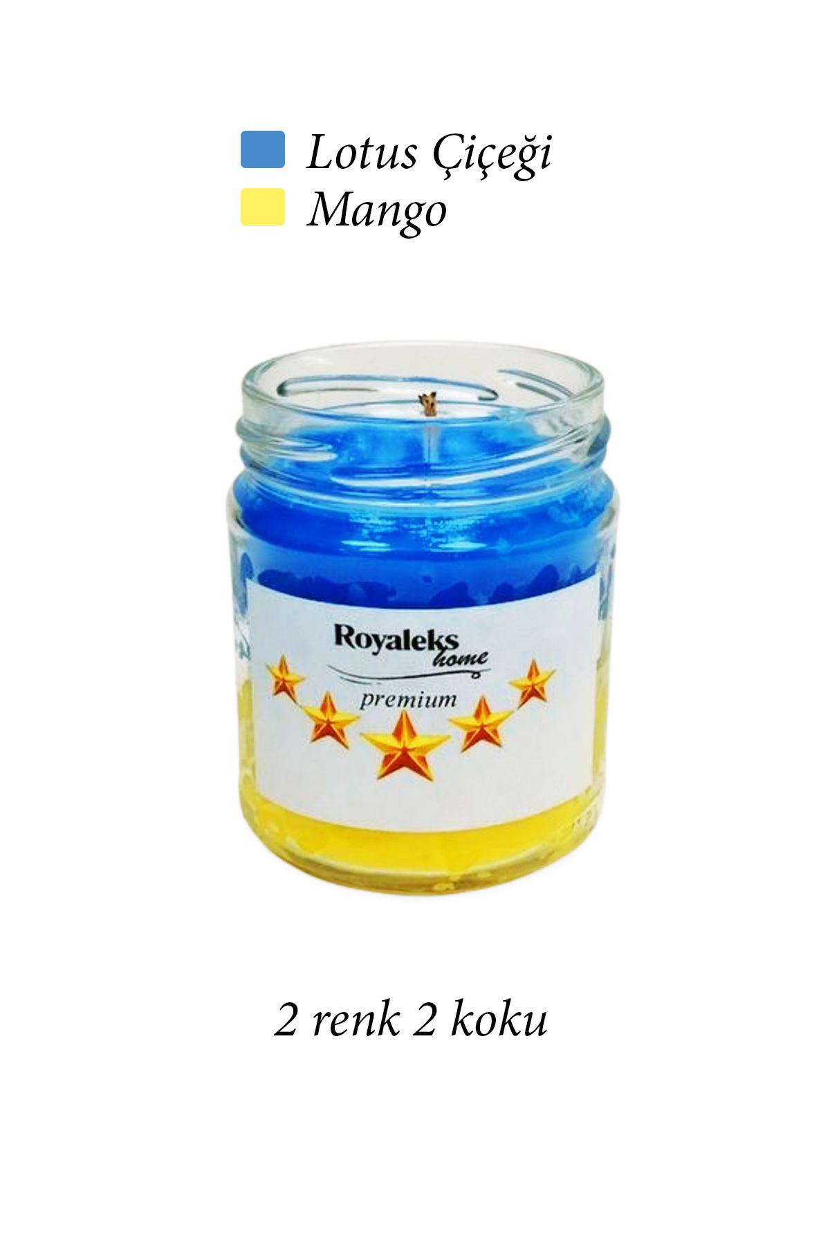 Meleners Premium Seri 2 Renk 2 Koku Sarı Lacivert Beş Yıldız Kavanoz Mum 210 cc - RYL