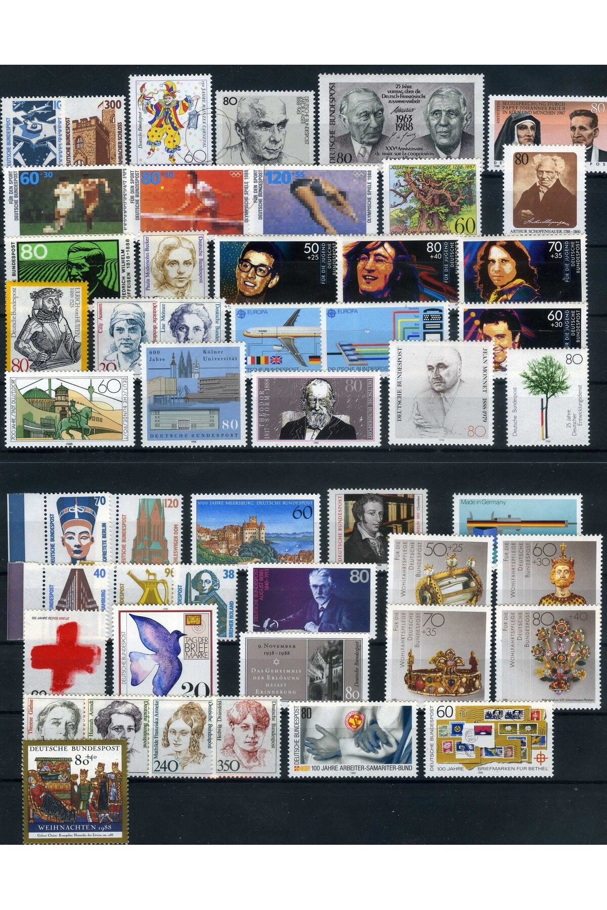 Jupiter Stamps Koleksiyon Pulları, ALMANYA 1988 Yıl Seti,Damgasız Tam ,Konsept Hediyelik,Hobi Dünyası,ASB-022276431