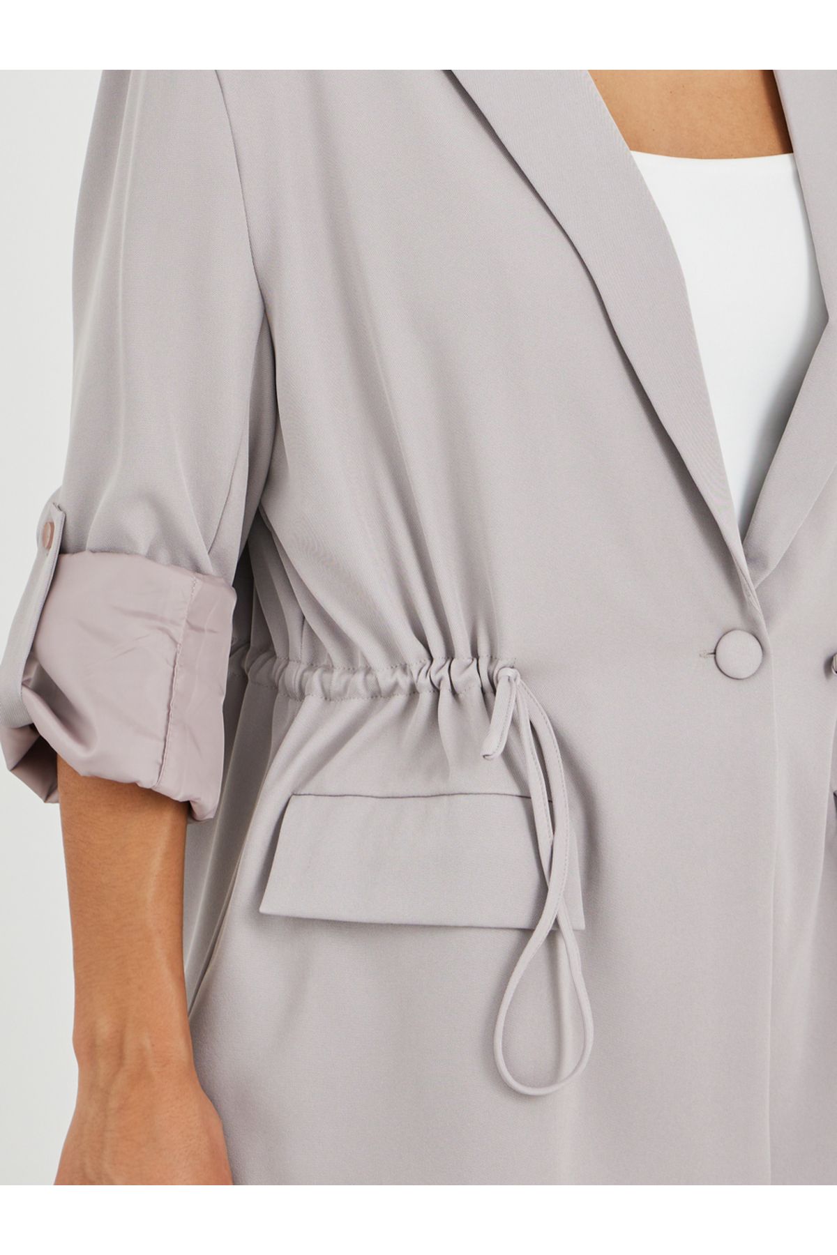 Styli-Solid Regular Length Regular Fit Blazer with Drawcord 4