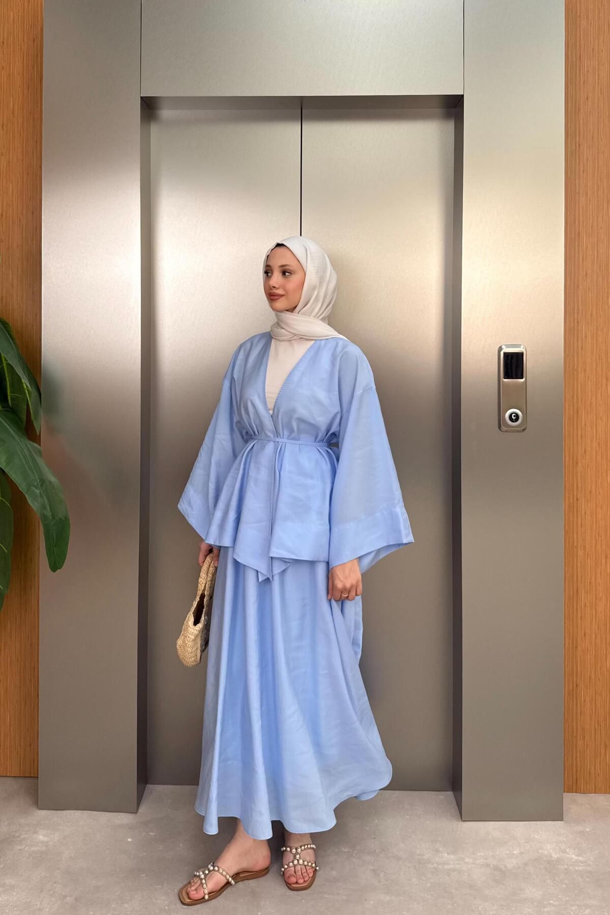 QUQA Etekli Kimono Takım - Mavi