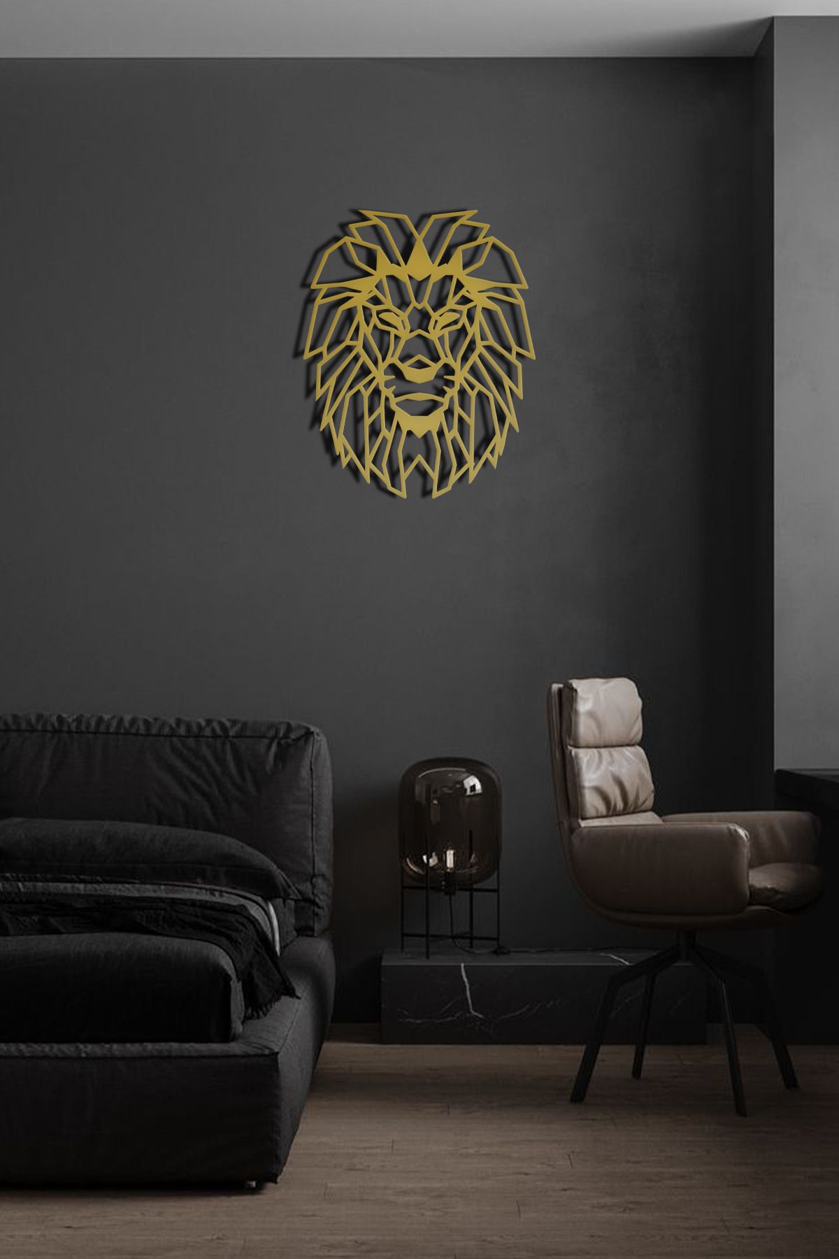 cncrafft Geometrik Aslan Kafası Metal Tablo – Modern Duvar Dekoru