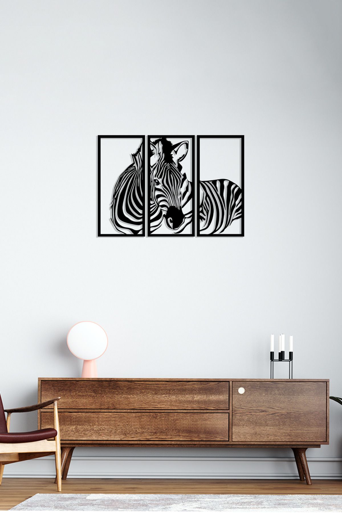 cncrafft Zebra Metal Tablo – Modern 3 Parça Hayvan Figürü Duvar Dekoru